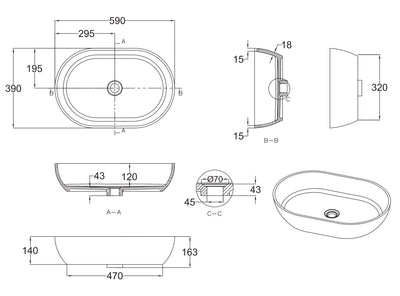 GARETH ASHTON FORMOSA NATURAL STONE BASIN MATTE WHITE 590MM