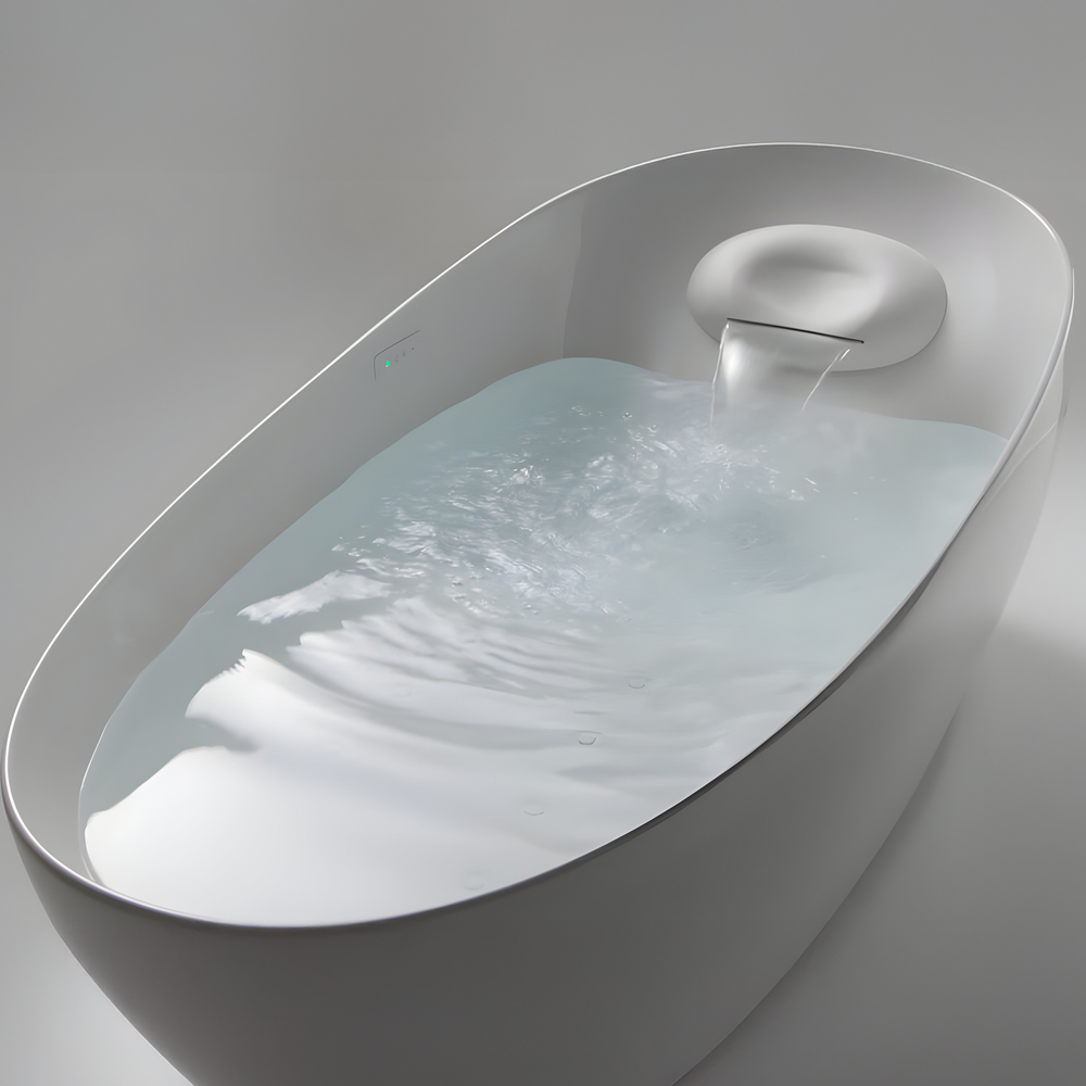TOTO GALALATO FREESTANDING REINFORCED MARBLE FLOTATION TUB GLOSS WHITE 2200MM
