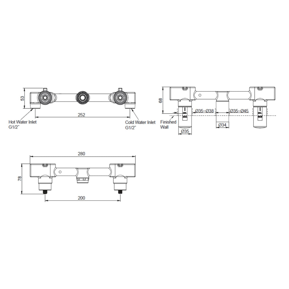 KOHLER COMPONENTS WALL TOP ASSEMBLY LEVER HANDLE WITH INWALL VALVE COMPLETE KIT BRUSHED BRASS