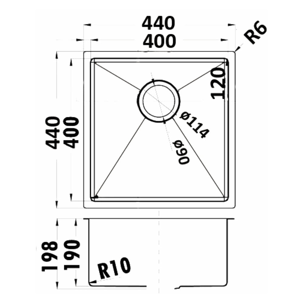 IKON EDEN SINGLE BOWL ABOVE / UNDERMOUNT SINK STAINLESS STEEL 400MM