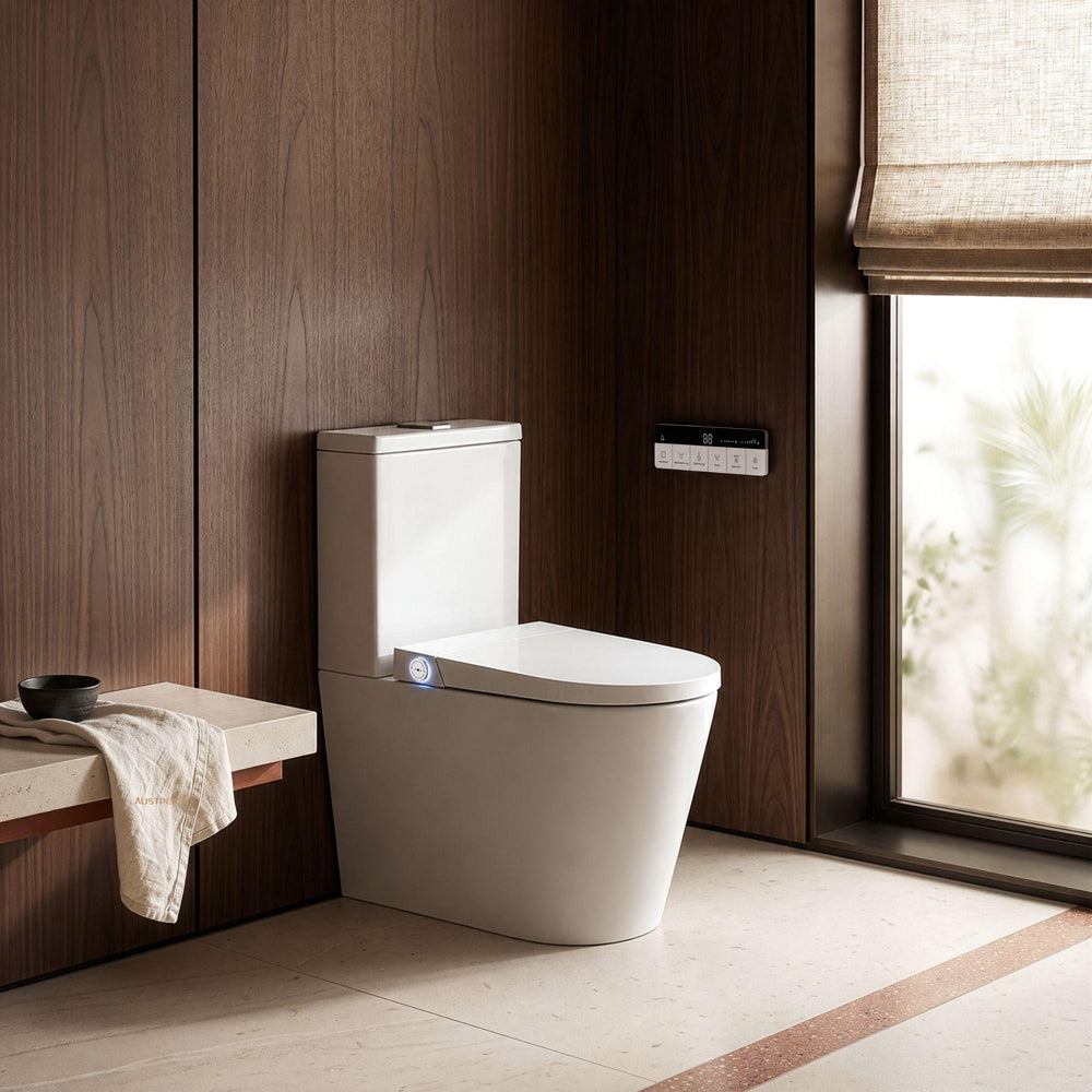 KB MODENA RIMLESS BACK TO WALL SMART TOILET W/ AUTOLID & REMOTE CONTROLLED BIDET D-SHAPE GLOSS WHITE