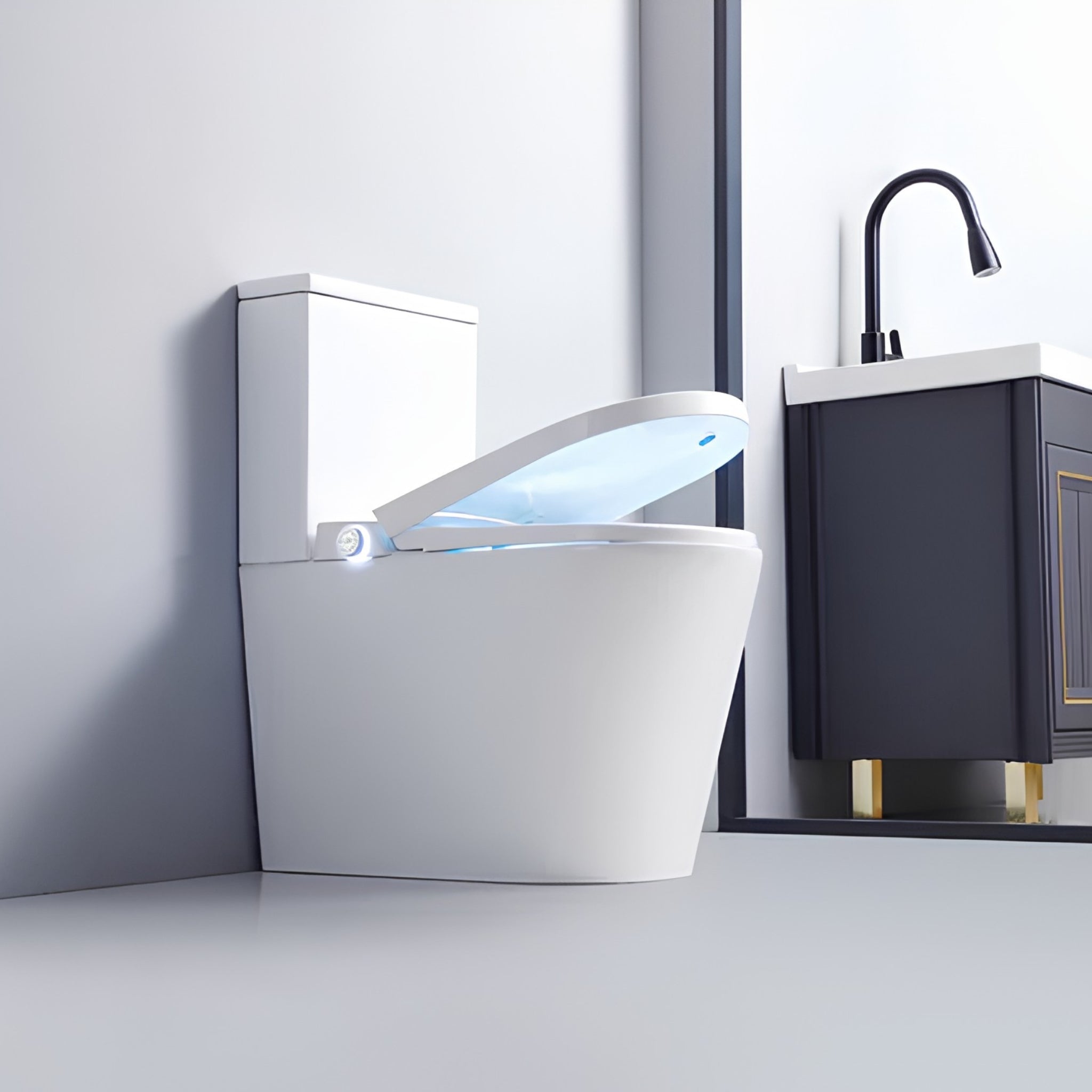 KOHLER MODENA SMART RIMLESS BACK TO WALL TOILET W/ REMOTE CONTROLLED BIDET PACKAGE D-SHAPE GLOSS WHITE