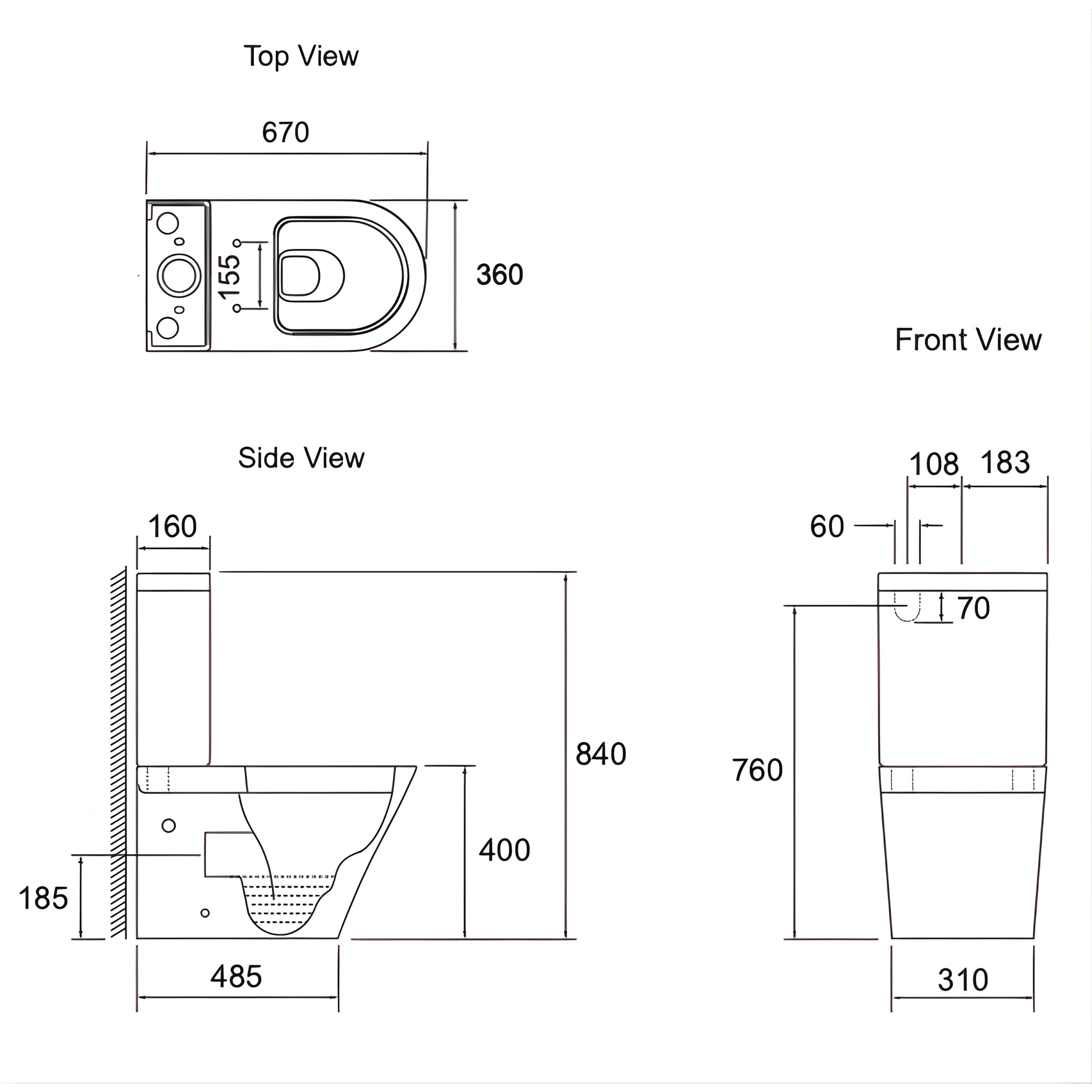 ENGLEFIELD EVORA RIMLESS BACK-TO-WALL SLIM SEAT TOILET SUITE GLOSS WHITE