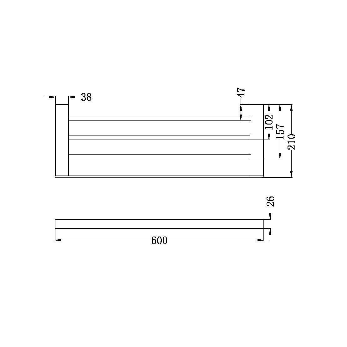 NERO CELIA NON-HEATED TOWEL RACK 600MM CHROME
