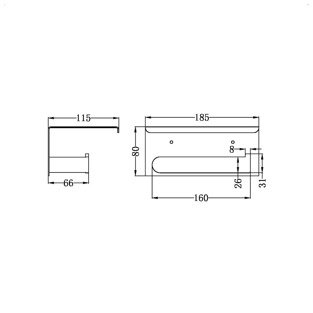 NERO BIANCA TOILET ROLL HOLDER WITH PHONE HOLDER 185MM BRUSHED NICKEL