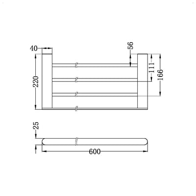 NERO BIANCA NON-HEATED TOWEL RACK 600MM BRUSHED NICKEL