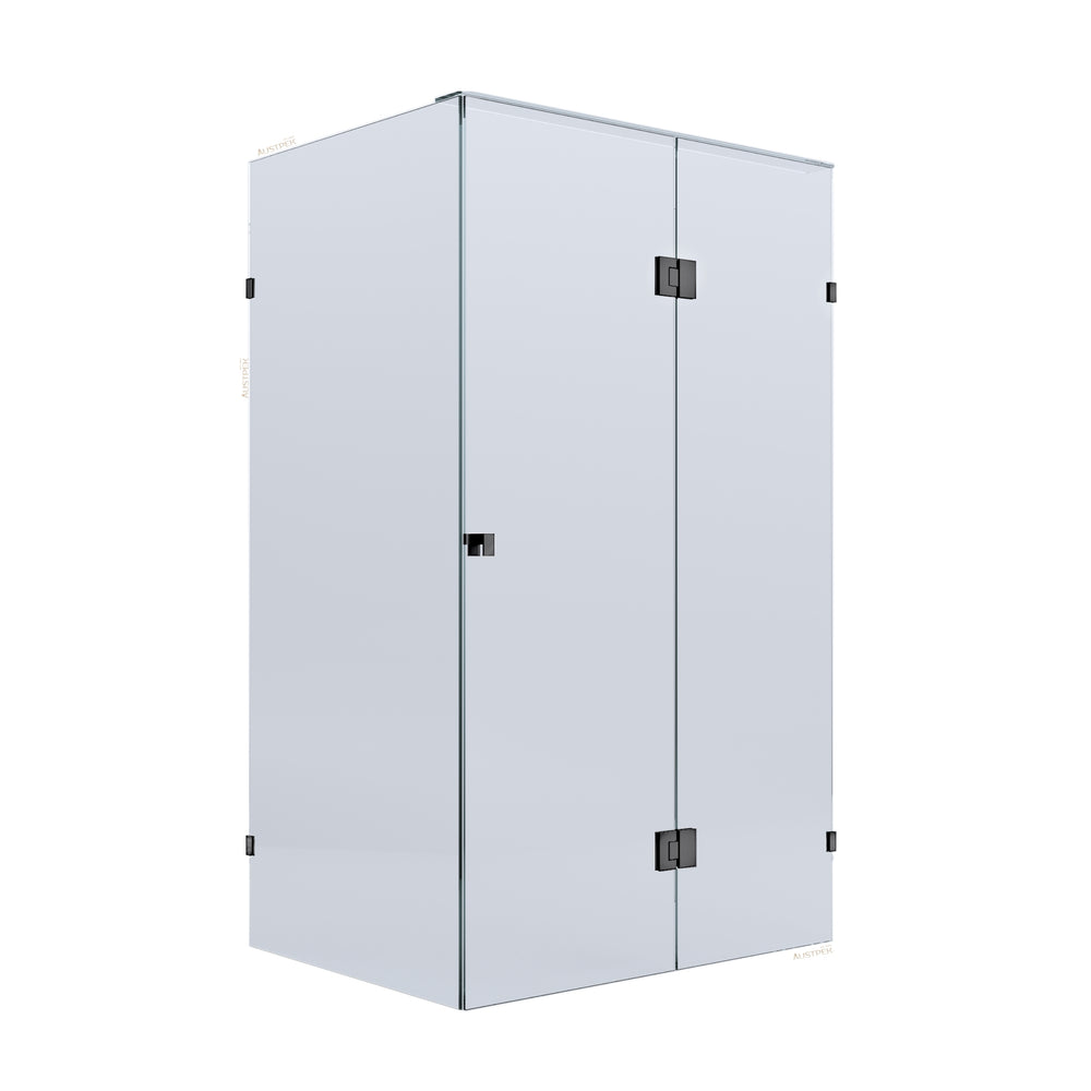 BELLA VISTA VALENTINA FRAMELESS PIVOT FRONT AND RETURN PANEL SHOWER SCREEN BLACK