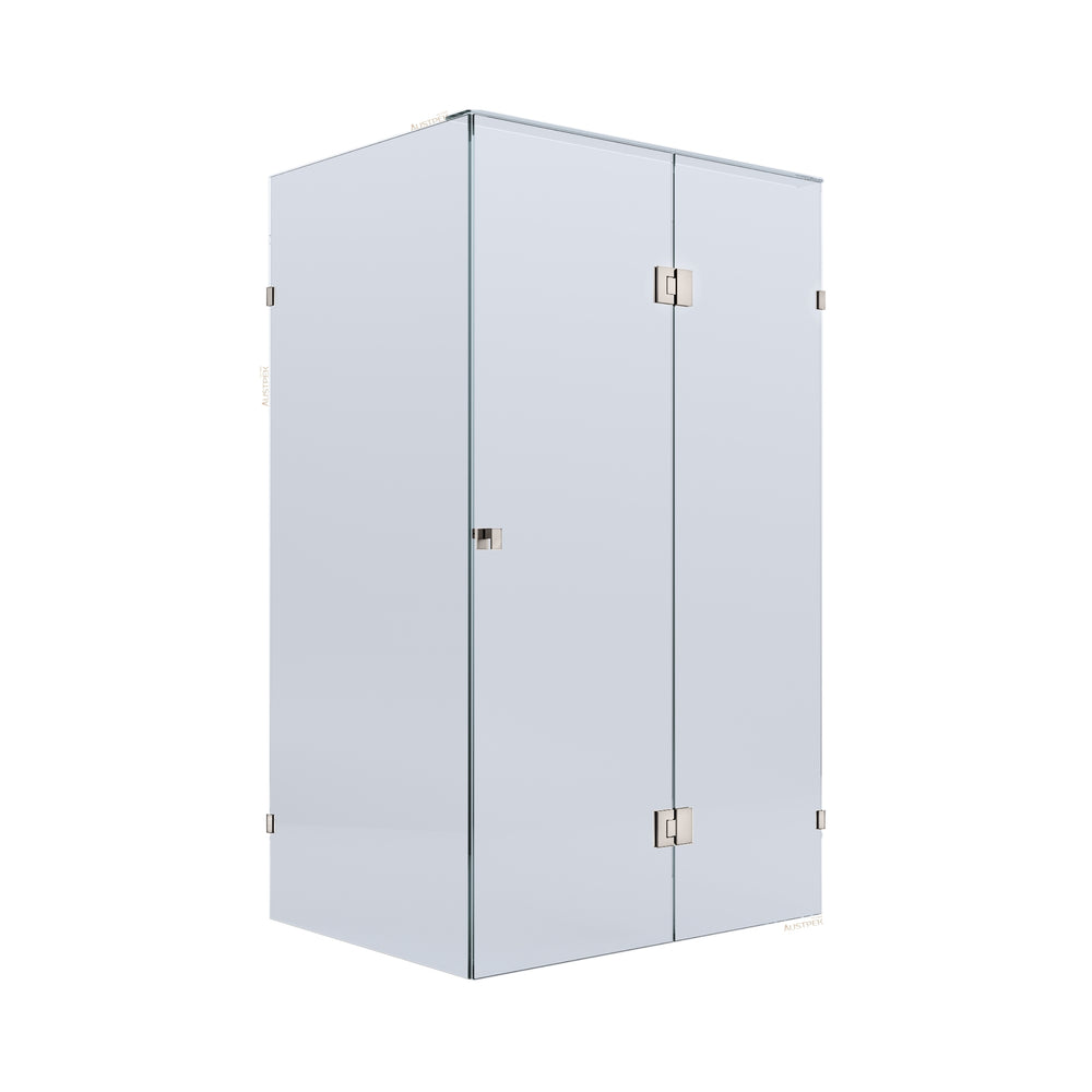 BELLA VISTA VALENTINA FRAMELESS PIVOT FRONT AND RETURN PANEL SHOWER SCREEN BRUSHED NICKEL