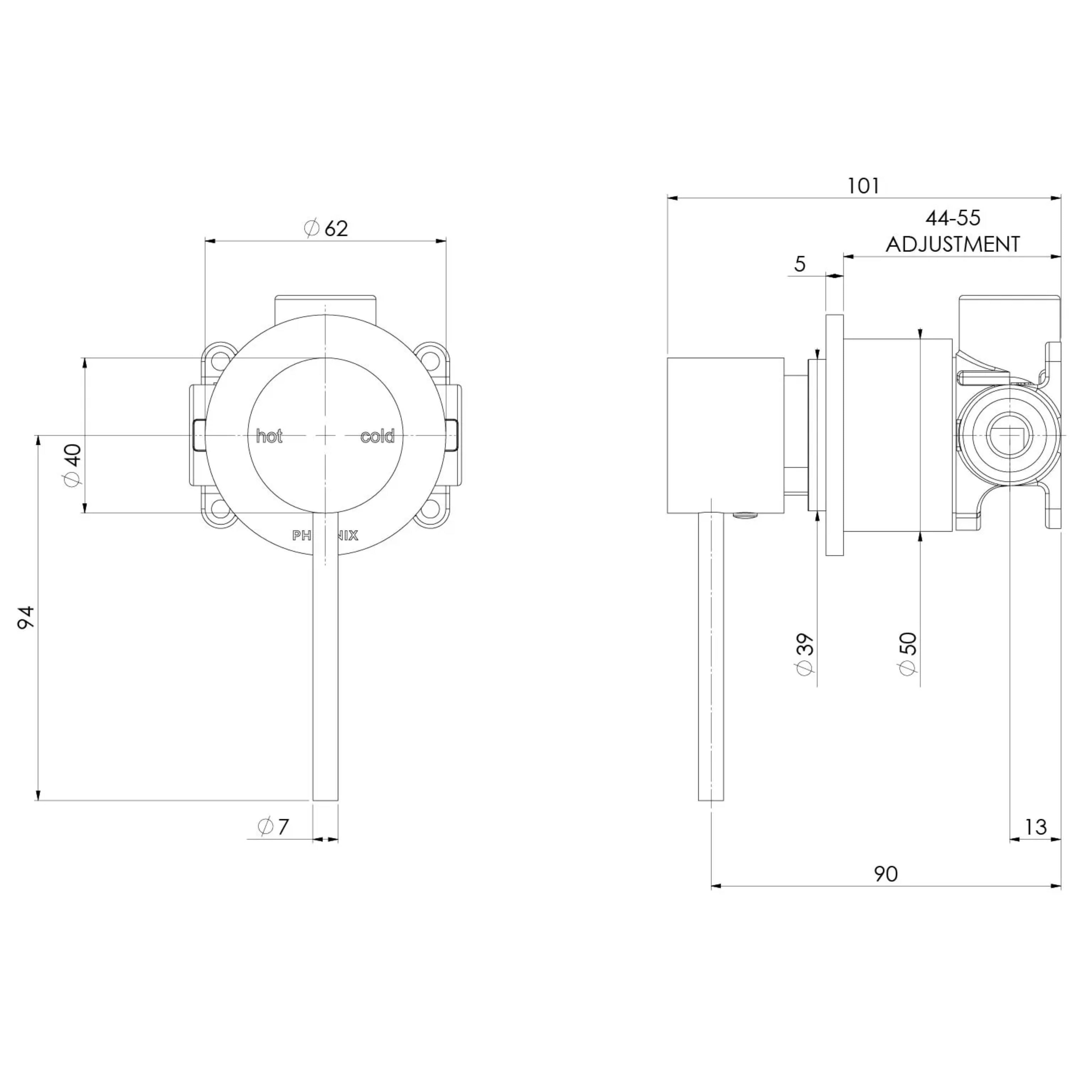 PHOENIX VIVID SLIMLINE SWITCHMIX SHOWER AND WALL MIXER 60MM BACKPLATE MATTE BLACK