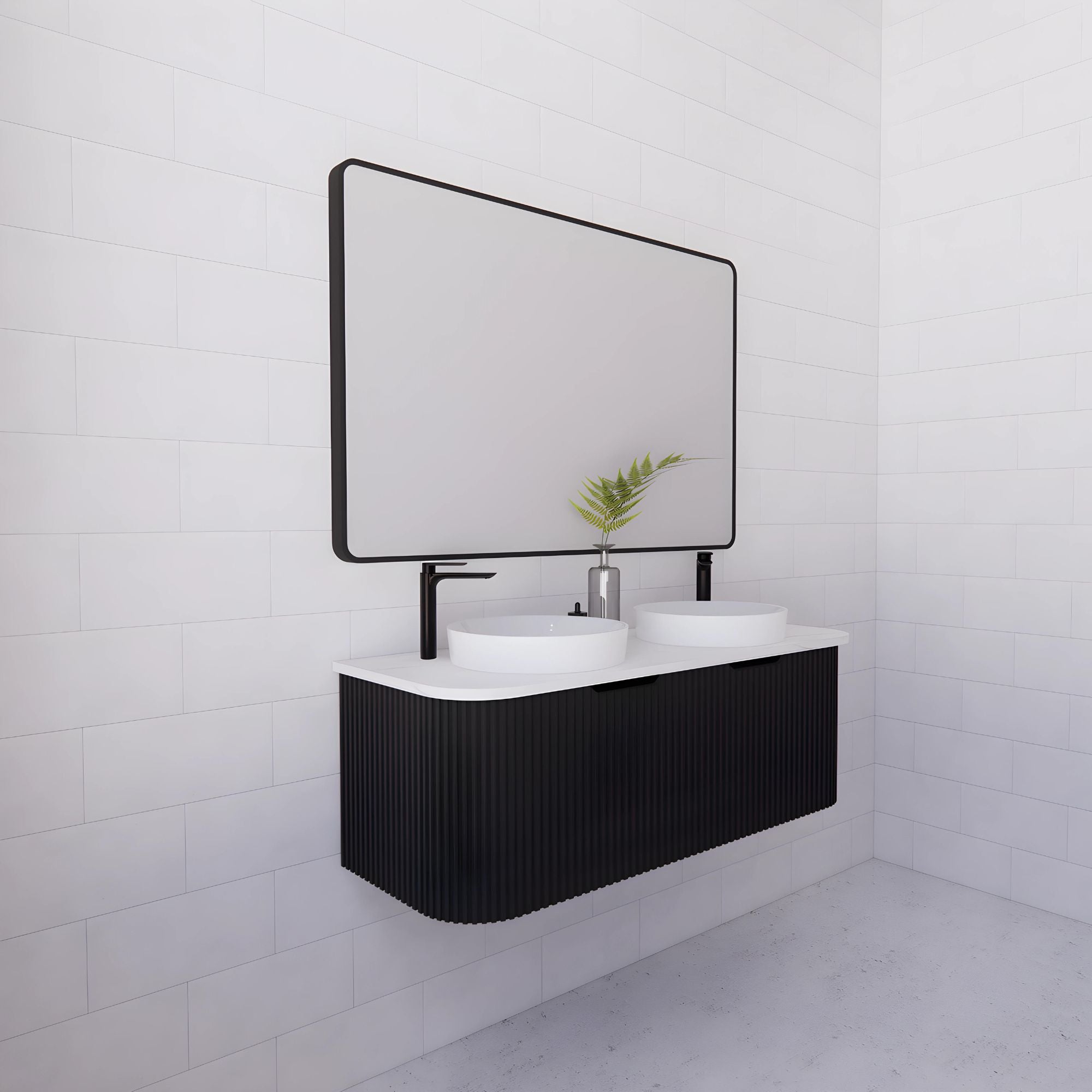 RIVA BERGEN MATTE BLACK 1200MM DOUBLE BOWL WALL HUNG VANITY