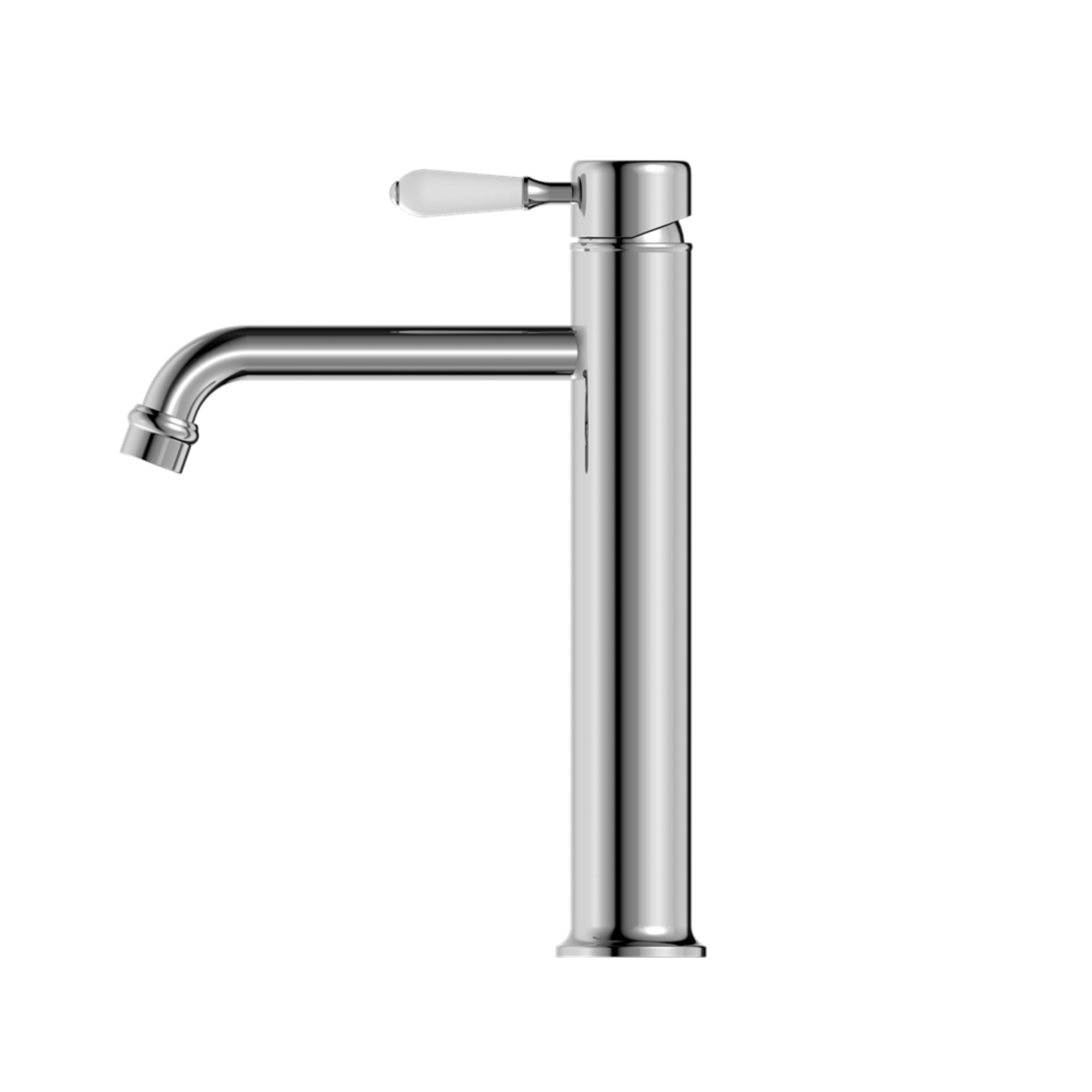 NERO YORK TALL BASIN MIXER WITH WHITE PORCELAIN LEVER 290MM CHROME
