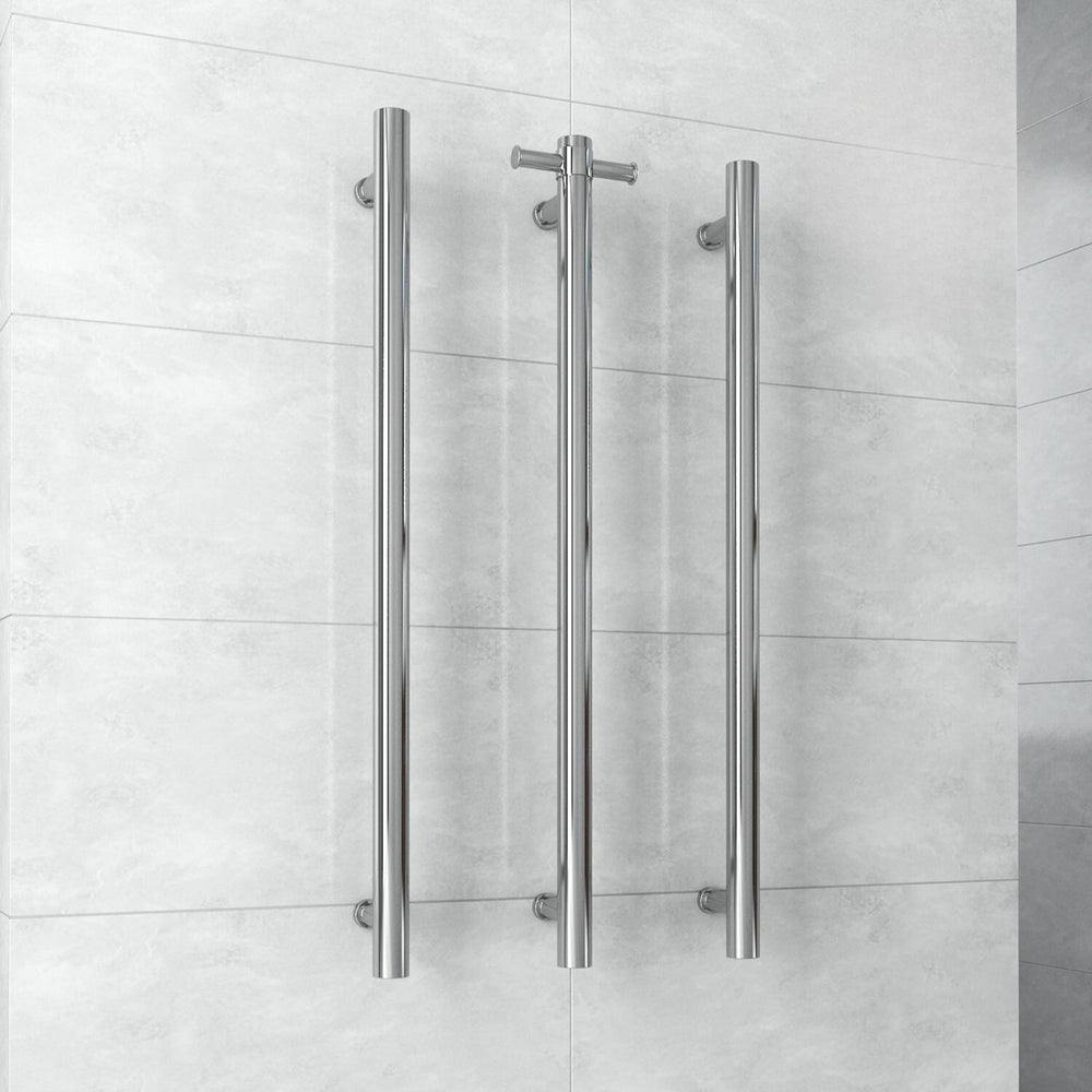 THERMOGROUP ROUND VERTICAL HEATED SINGLE TOWEL RAIL POLISHED STAINLESS STEEL 900MM (CUSTOM PLATED FINISH)