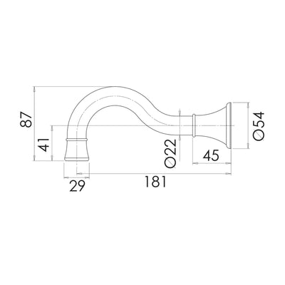 PHOENIX NOSTALGIA WALL BASIN / BATH OUTLET 180MM SHEPHERD CROOK BRUSHED NICKEL