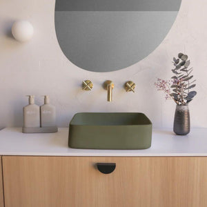 NOOD CO CONSCIOUS RANGE CAST ABOVE COUNTER / WALL HUNG BASIN OLIVE 380MM