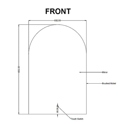 AQUAPERLA ARCHED FRAMED BACK-LIT LED MIRROR BRUSHED NICKEL 600X900MM
