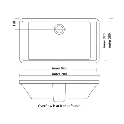 SEIMA PLATI 700 UNDER COUNTER BASIN WITH OVERFLOW GLOSS WHITE 700MM