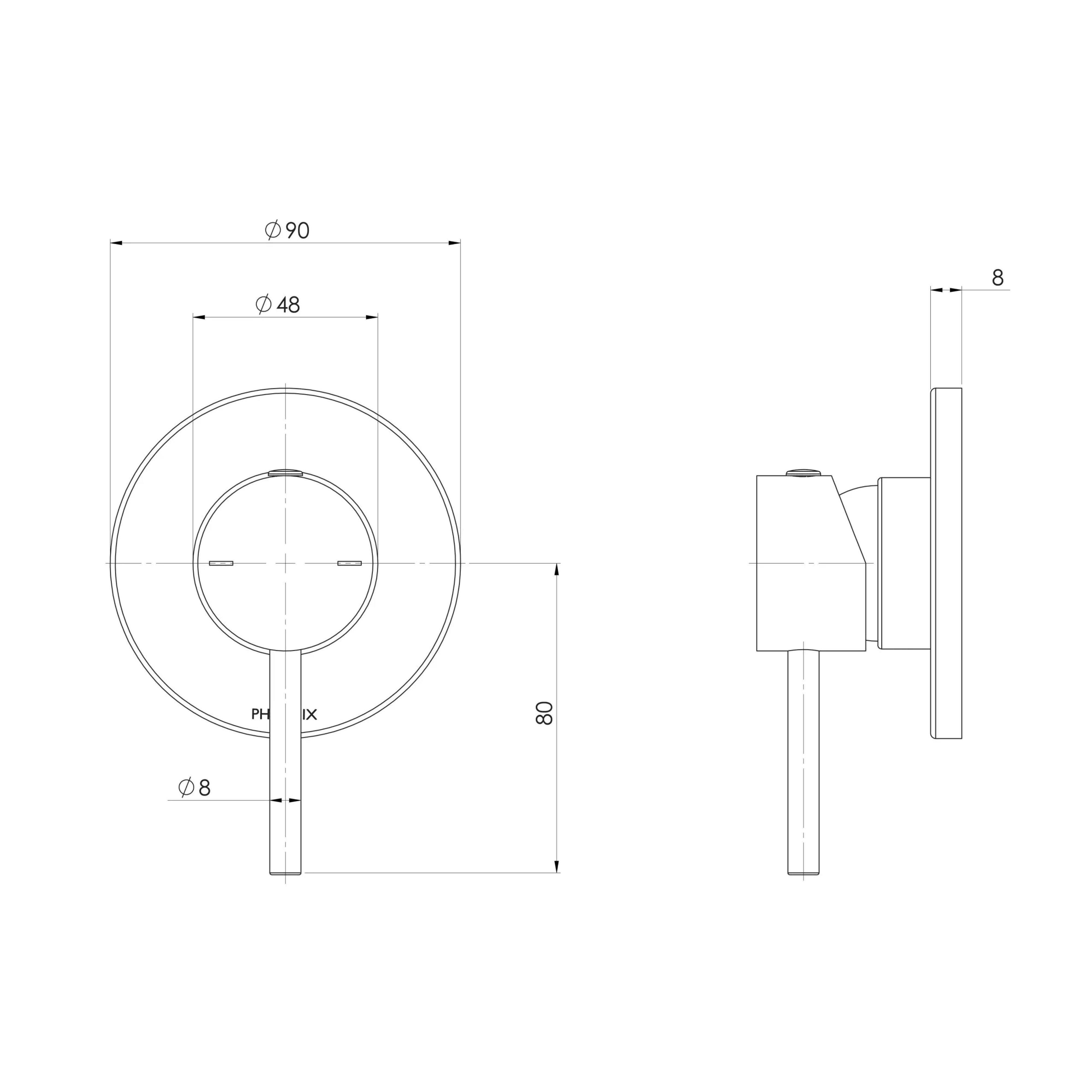 PHOENIX PINA SHOWER AND WALL MIXER WITH TRIM KIT AND BODY 90MM MATTE BLACK