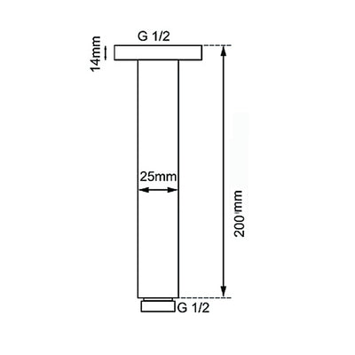 AQUAPERLA ROUND CEILING SHOWER ARM 200MM BLACK