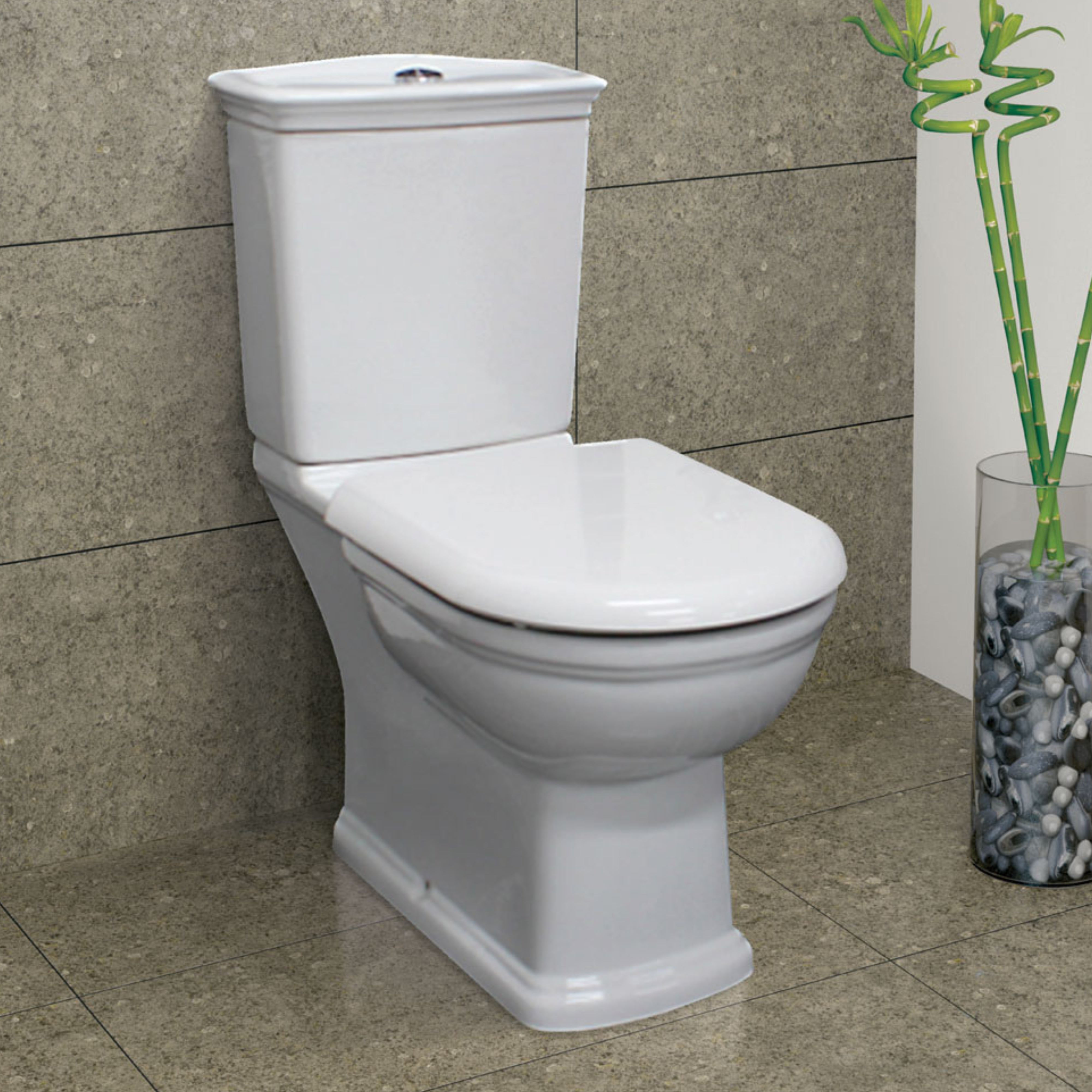 FIENZA RAK WASHINGTON CLOSE COUPLED TOILET SUITE ALPINE WHITE WITH P-TRAP