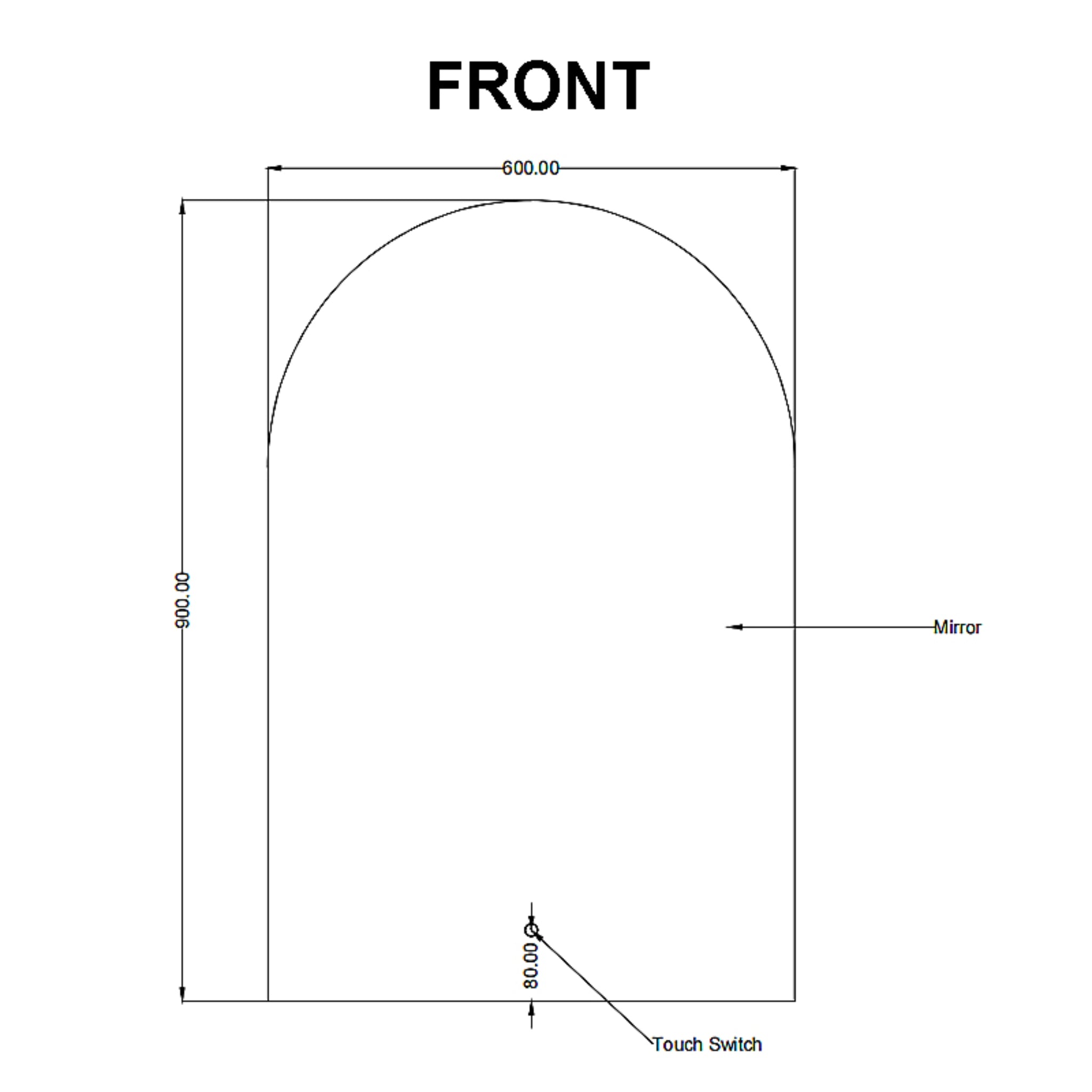 AQUAPERLA ARCHED FRAMELESS  BACK-LIT LED MIRROR SILVER 600X900MM