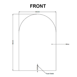 AQUAPERLA ARCHED FRAMELESS  BACK-LIT LED MIRROR SILVER 600X900MM