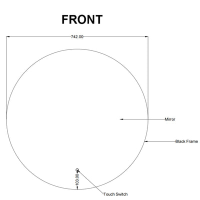 AQUAPERLA ROUND FRAMED BACK-LIT LED MIRROR GUN METAL 750MM