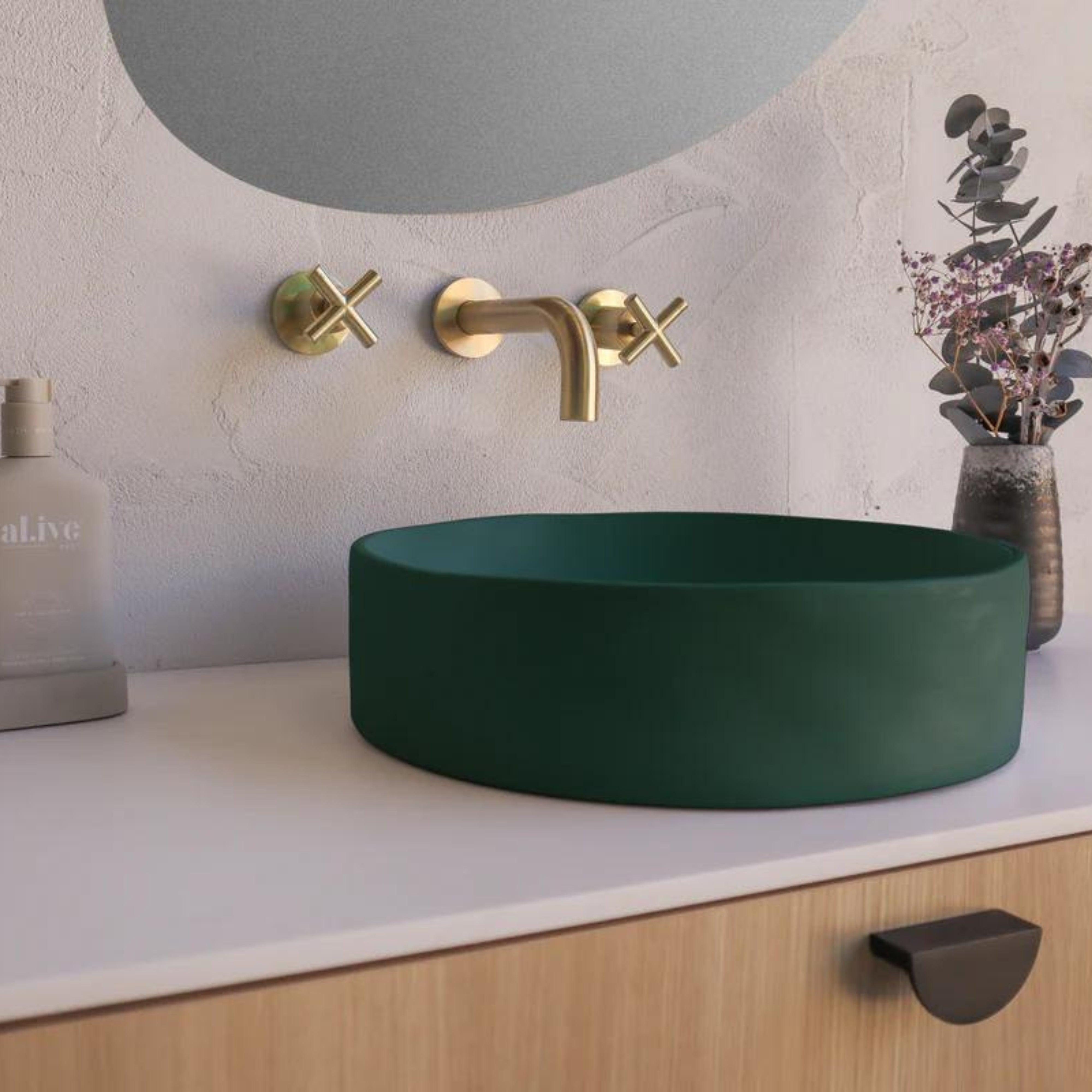 NOOD CO CONSCIOUS RANGE SLIP ABOVE COUNTER / WALL HUNG BASIN TEAL 380MM