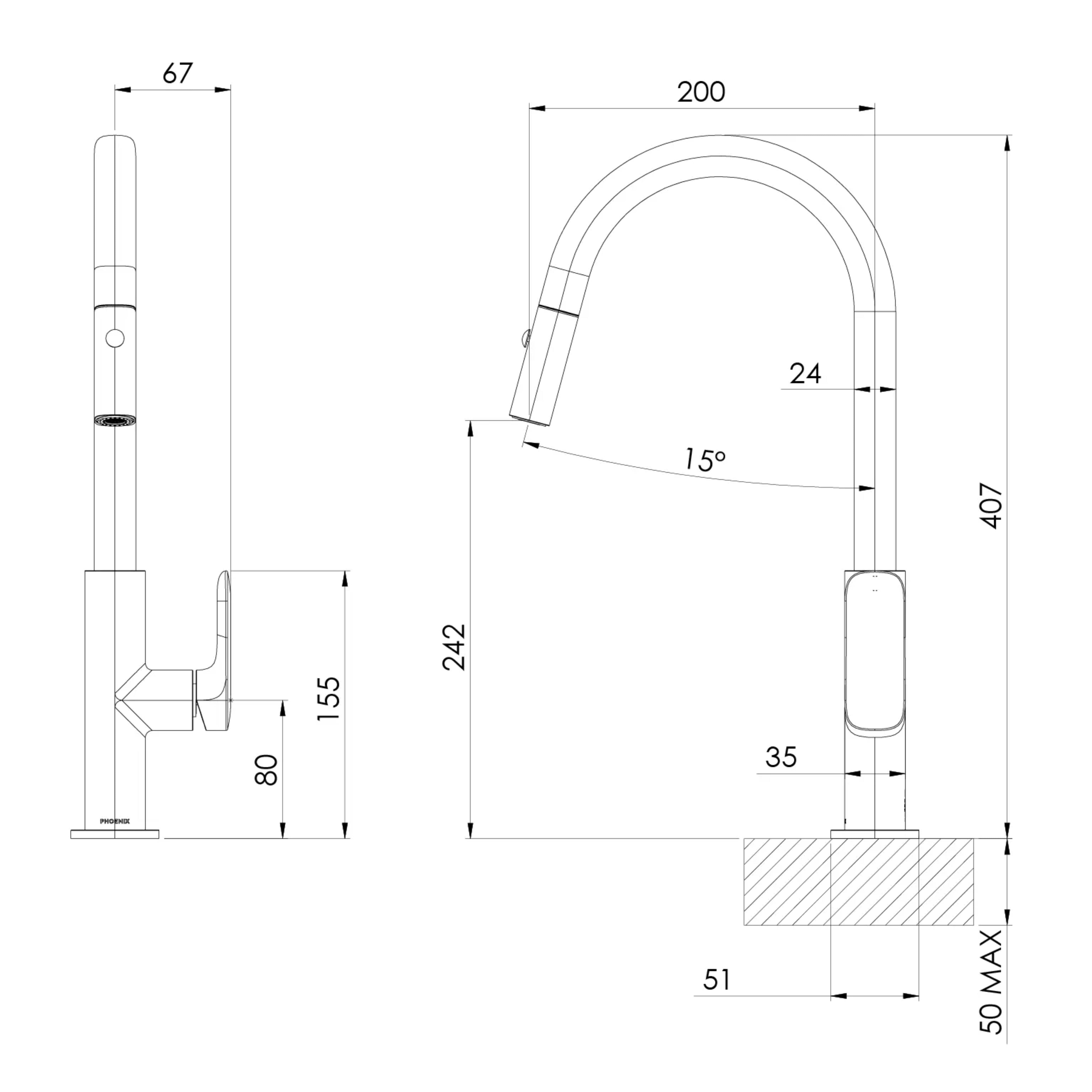 PHOENIX NUAGE PULL-OUT SINK MIXER 200MM CHROME
