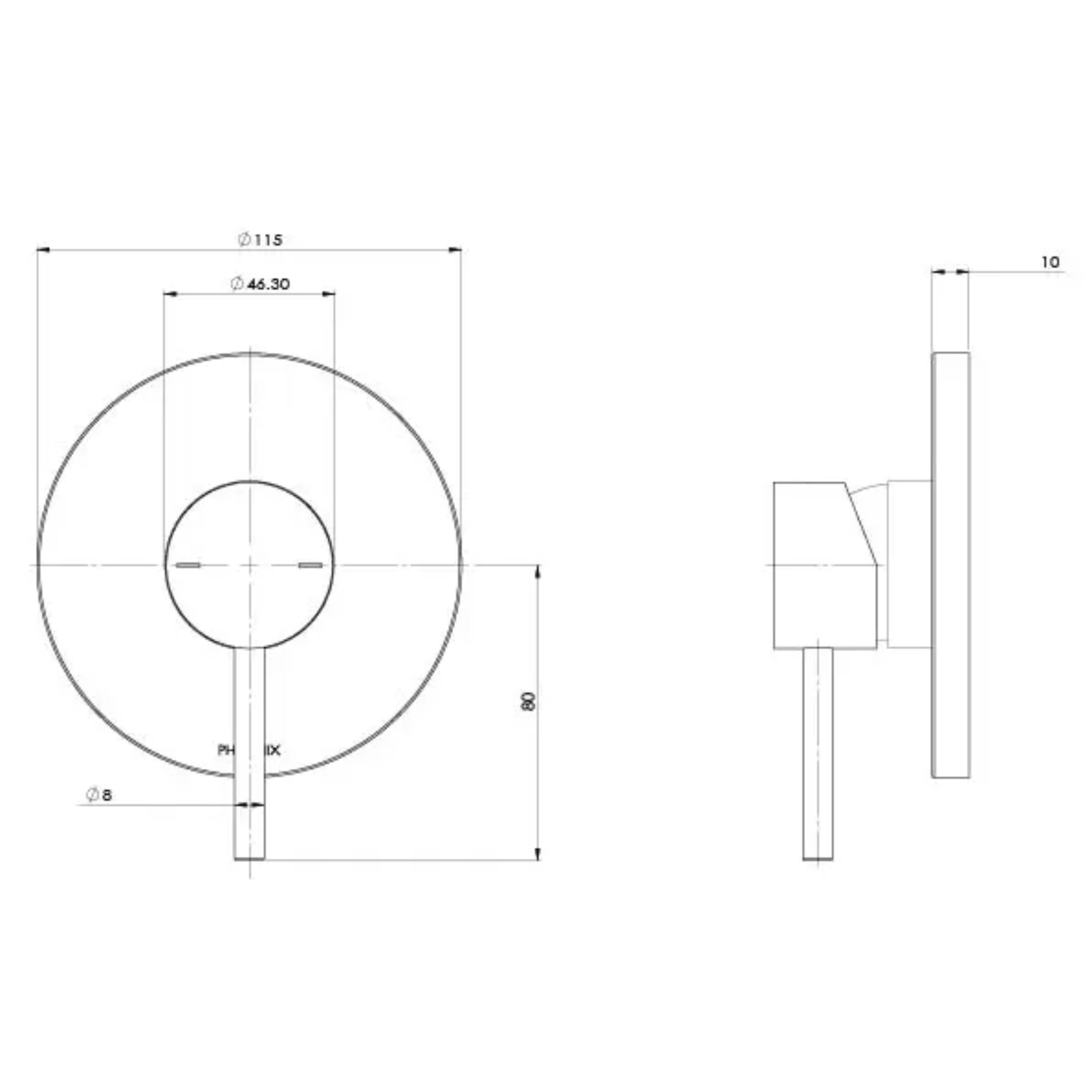 PHOENIX PINA SHOWER AND WALL MIXER WITH TRIM KIT AND BODY 115MM MATTE BLACK