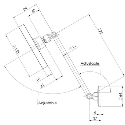 PHOENIX PINA ALL DIRECTIONAL SHOWER ARM AND 150MM ROUND ROSE CHROME