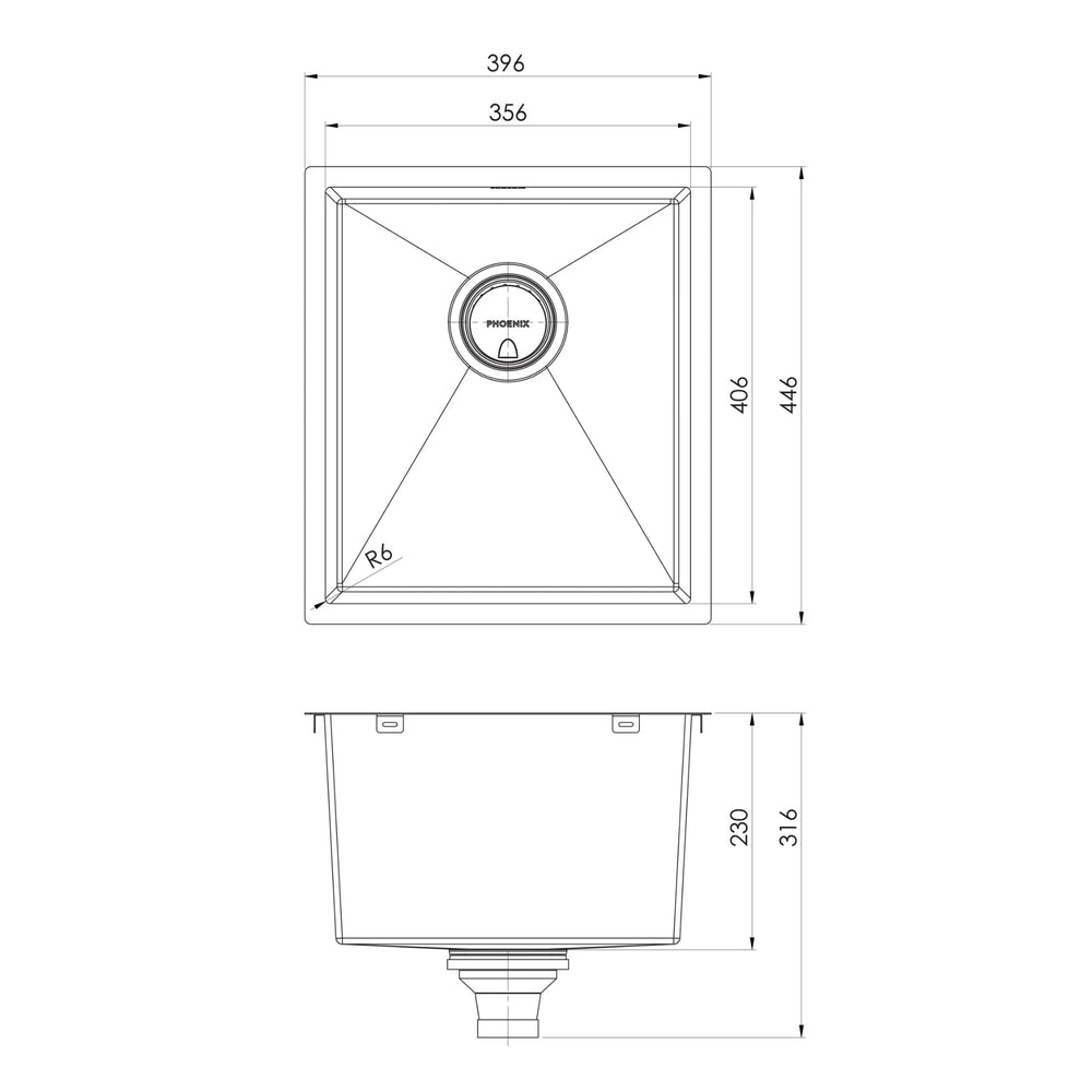 PHOENIX 4000 SERIES SINGLE BOWL SINK 396MM BRUSHED CARBON