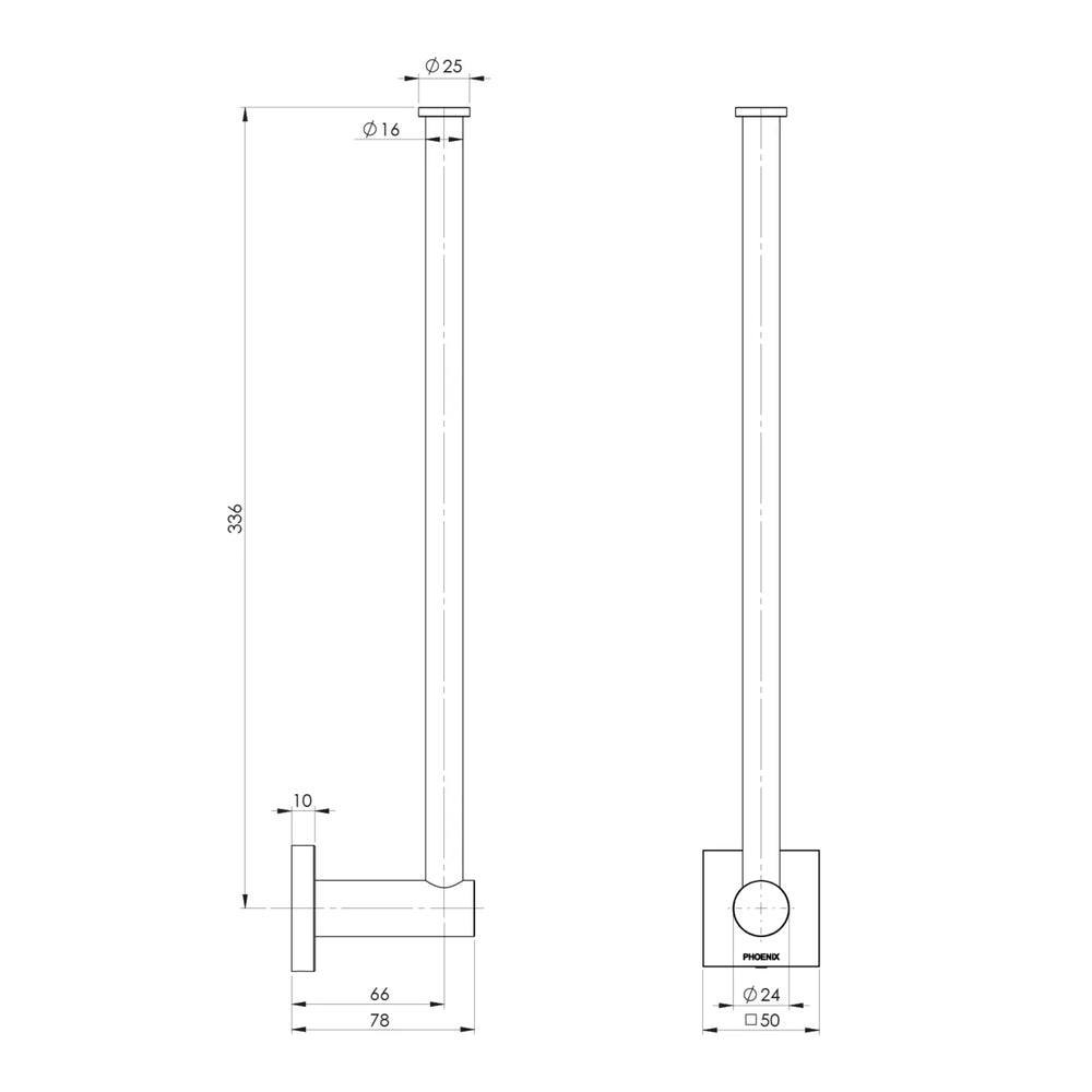 PHOENIX RADII SPARE TOILET ROLL HOLDER SQUARE PLATE 336MM CHROME