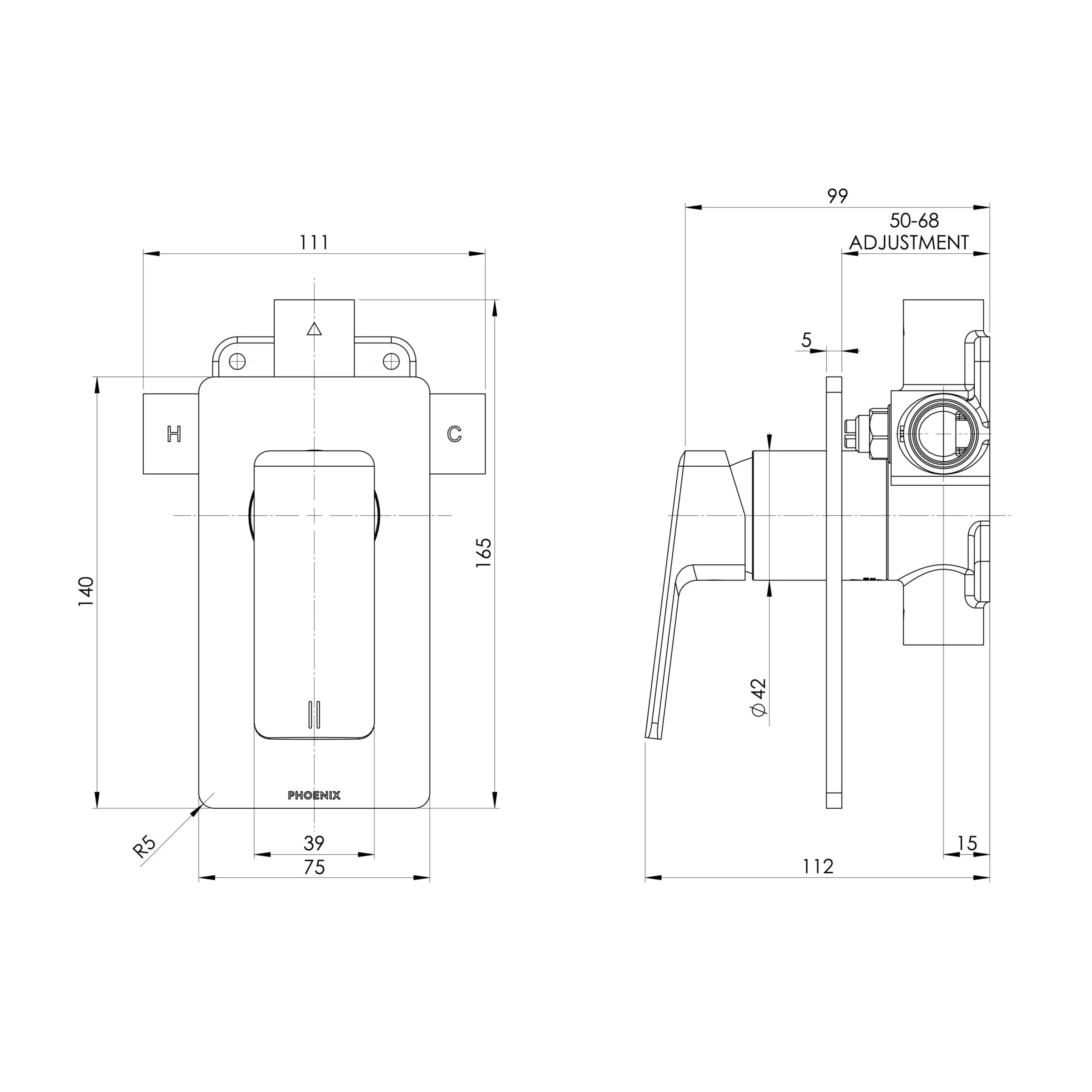 PHOENIX ENVIRO316 LEAD FREE SHOWER / WALL MIXER 140MM STAINLESS STEEL