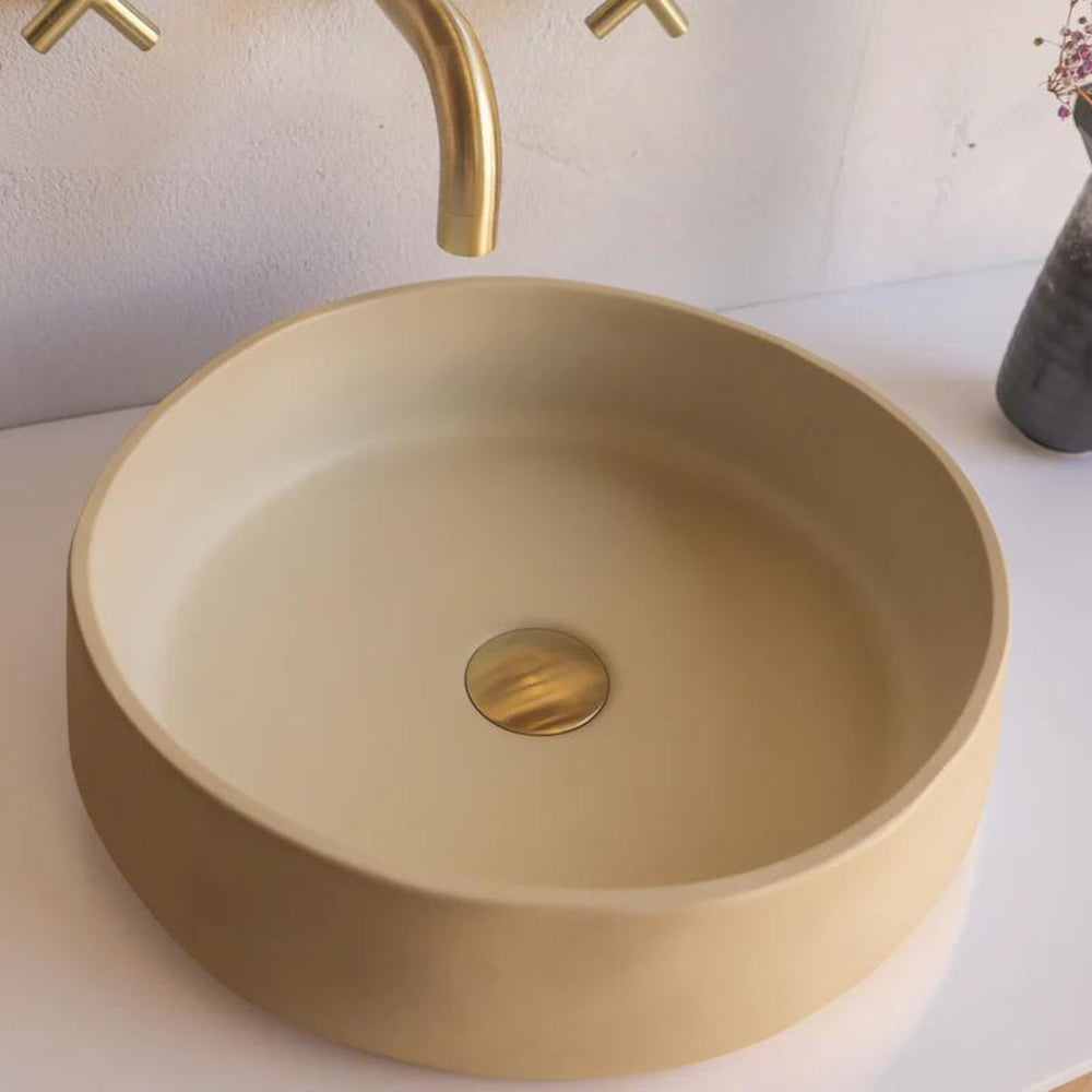 NOOD CO CONSCIOUS RANGE MILL ABOVE COUNTER / WALL HUNG BASIN CUSTARD 380MM