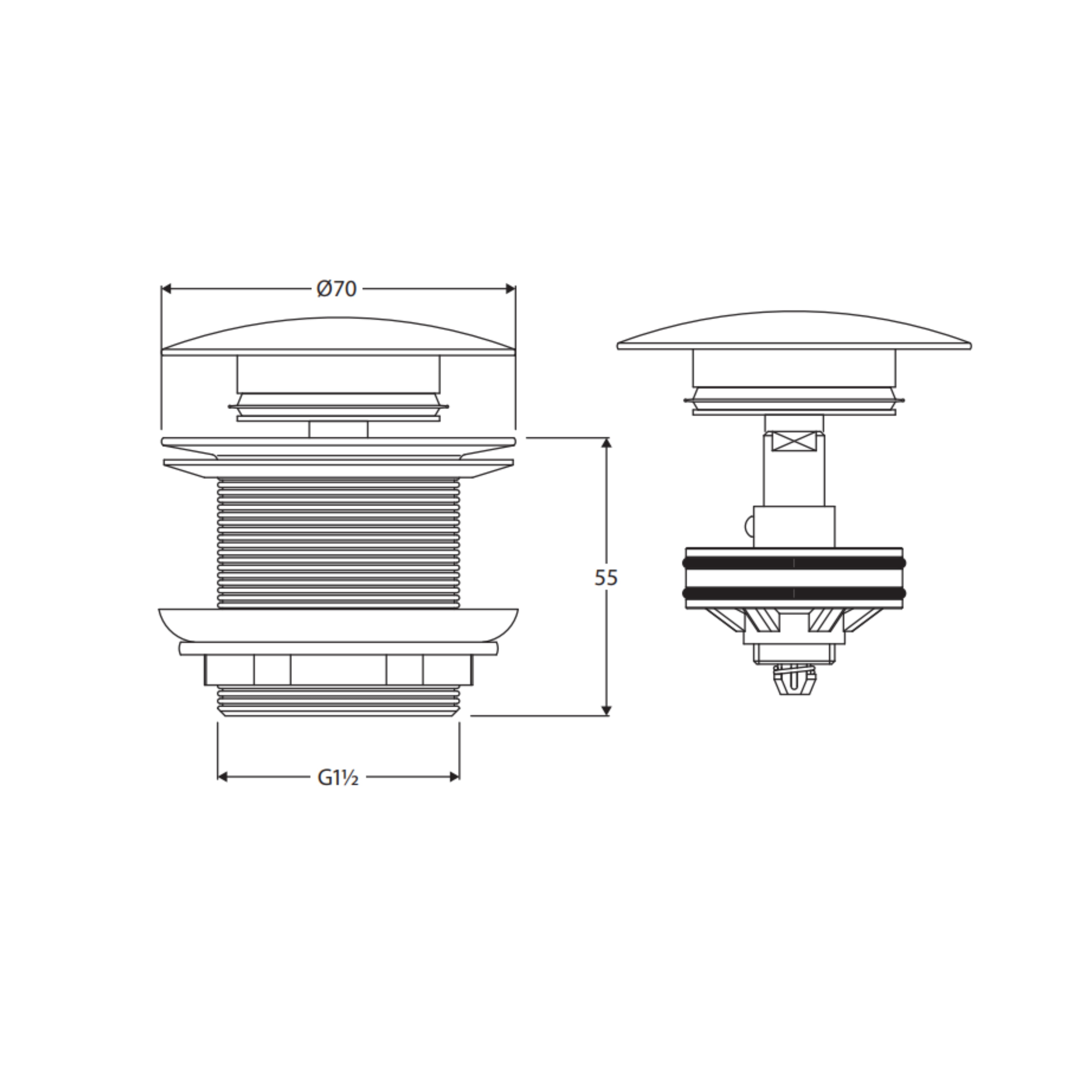 FIENZA UNIVERSAL PULL-OUT/POP-UP NON-OVERFLOW BATHTUB WASTE 40MM MATTE BLACK