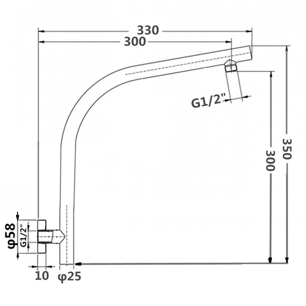 AQUAPERLA GOOSENECK ROUND WALL SHOWER ARM 350MM GUN METAL