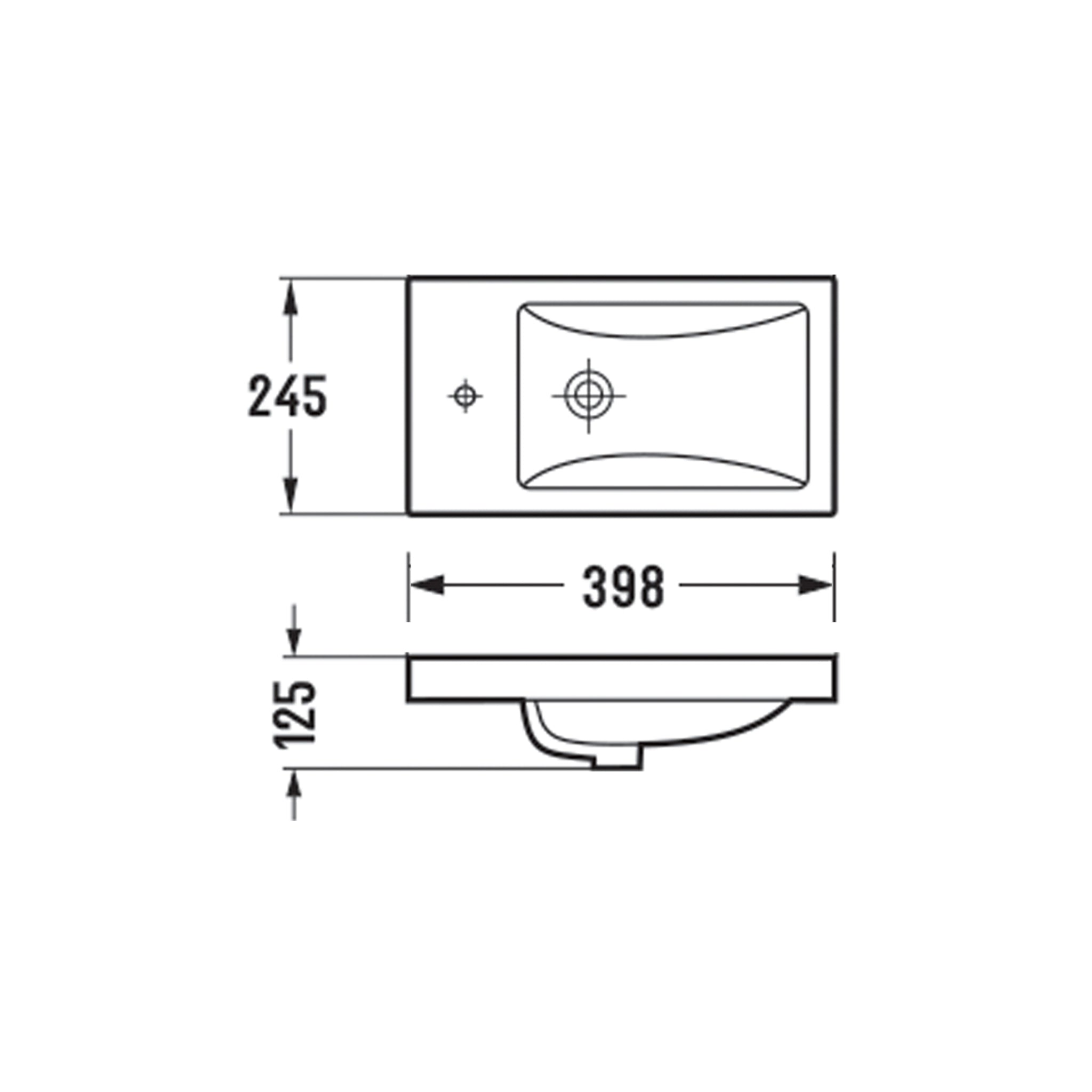 SEIMA PLATI 245 INSET BASIN WITH TAPHOLE & OVERFLOW GLOSS WHITE 398MM