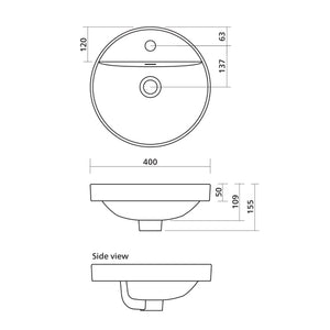 SEIMA SYROS 400 SEMI-INSET BASIN WITH OVERFLOW GLOSS WHITE 400MM