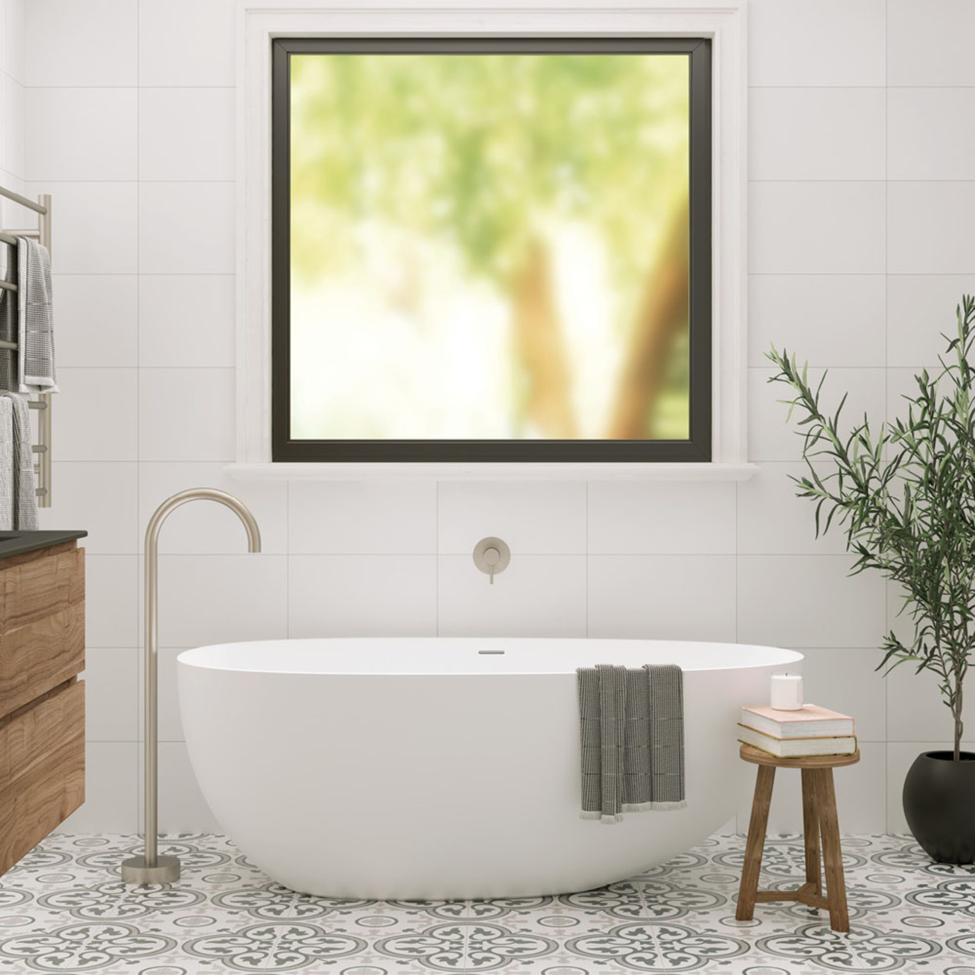 FIENZA BAHAMA SOLID SURFACE FREESTANDING BATHTUB MATTE WHITE (AVAILABLE IN 1500MM AND 1685MM)