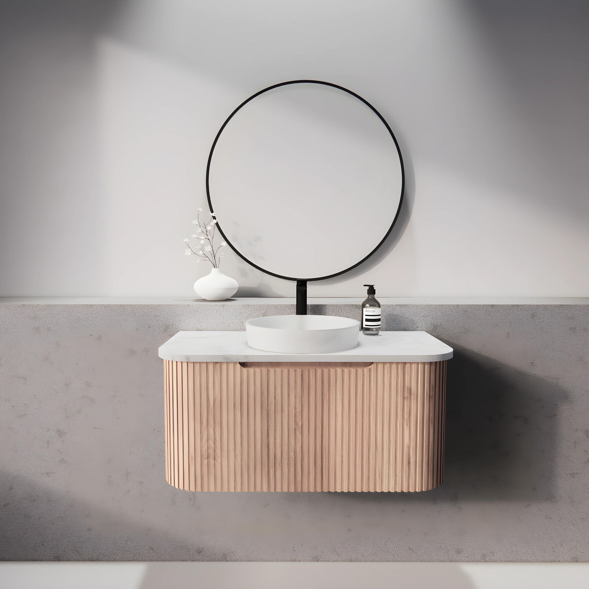 RIVA BERGEN SOLID TIMBER 900MM SINGLE BOWL WALL HUNG VANITY