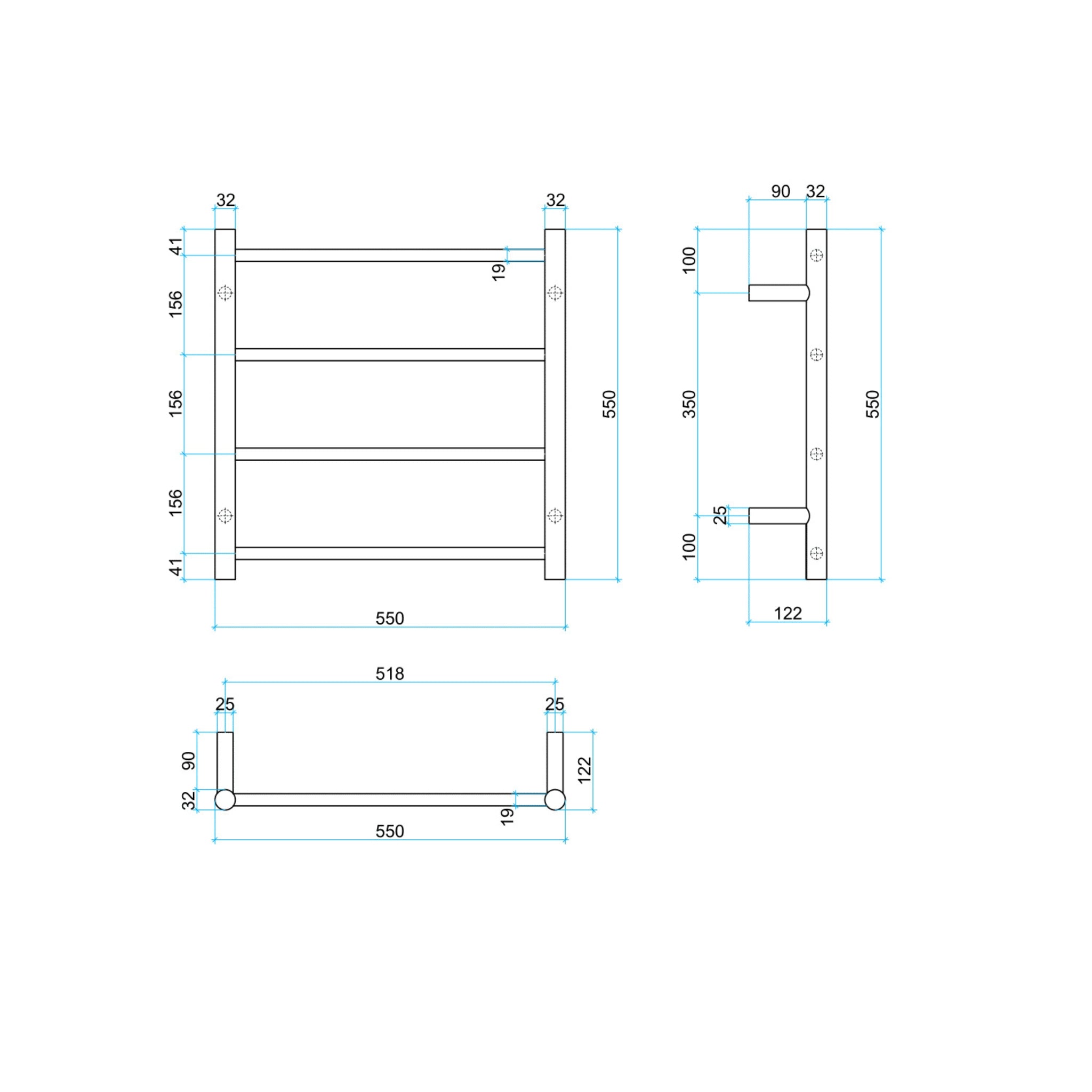 THERMOGROUP 4-BAR ROUND LADDER HEATED TOWEL RAIL BRUSHED NICKEL 550MM