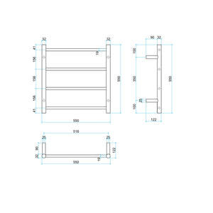 THERMOGROUP 4-BAR ROUND LADDER HEATED TOWEL RAIL BRUSHED BRASS 550MM