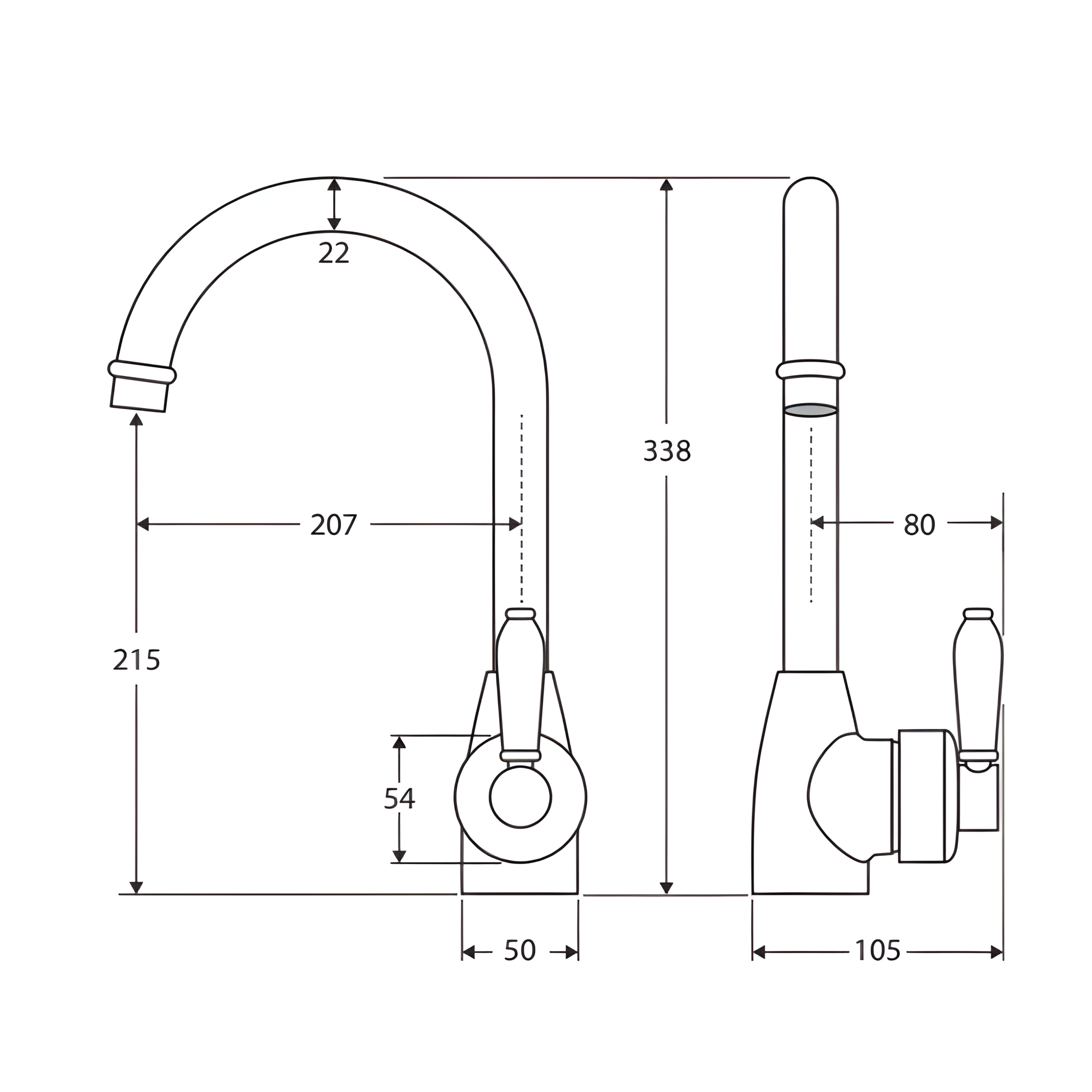 FIENZA ELEANOR GOOSENECK SINK MIXER 338MM CERAMIC HANDLE URBAN BRASS