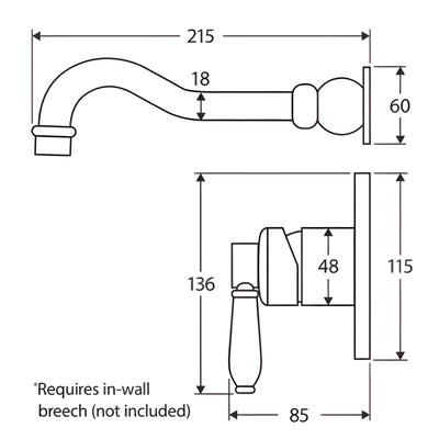 FIENZA ELEANOR WALL BASIN/BATH MIXER SET 215MM CHROME