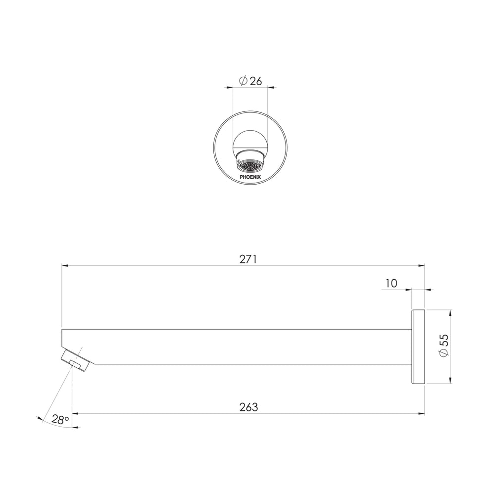 PHOENIX PINA WALL BATH OUTLET 250MM CHROME