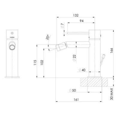 PHOENIX VIVID SLIMLINE BIDET MIXER WITH POP-UP WASTE 166MM BRUSHED CARBON
