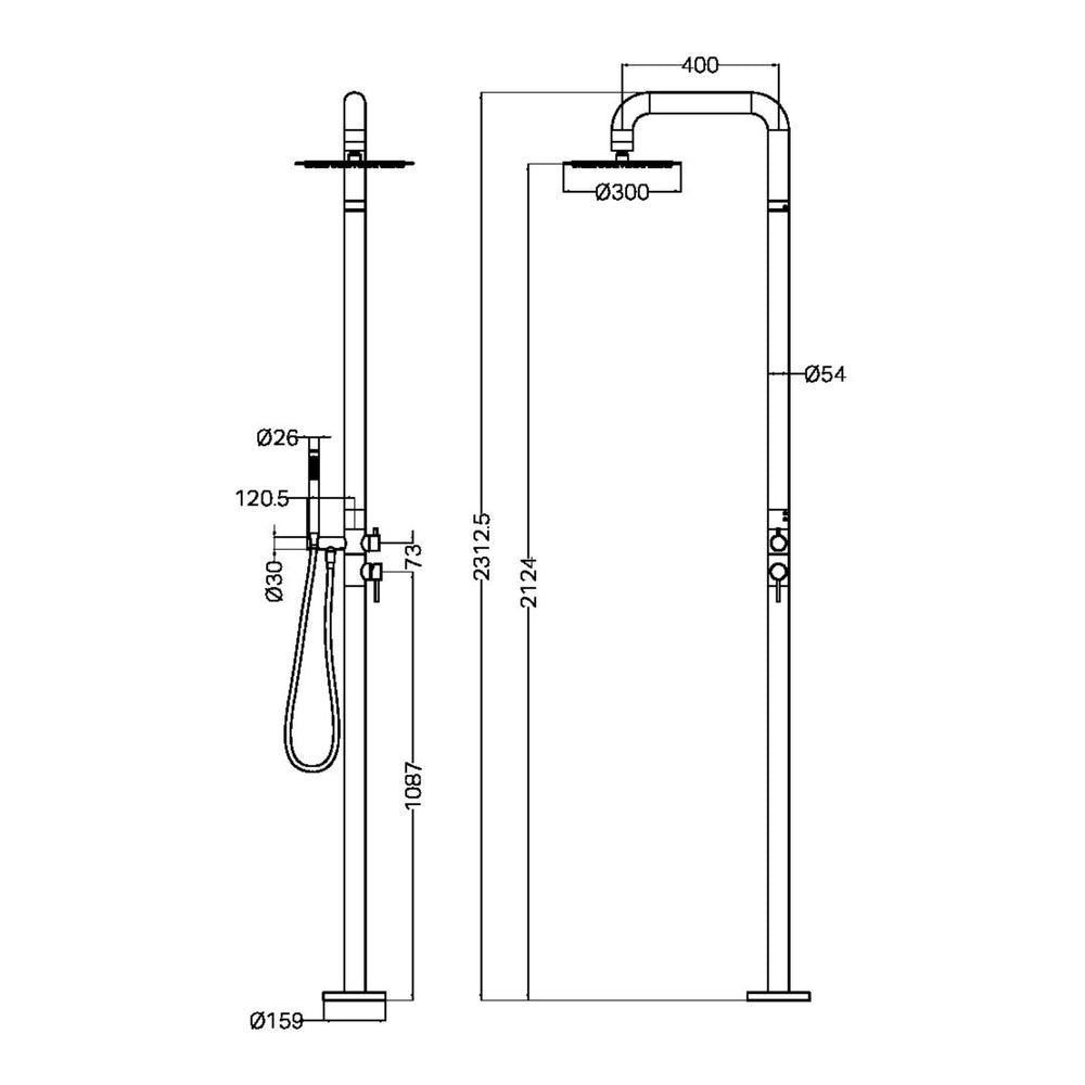 NERO ZEN OUTDOOR FREESTANDING SHOWER COLUMN BRUSHED GOLD