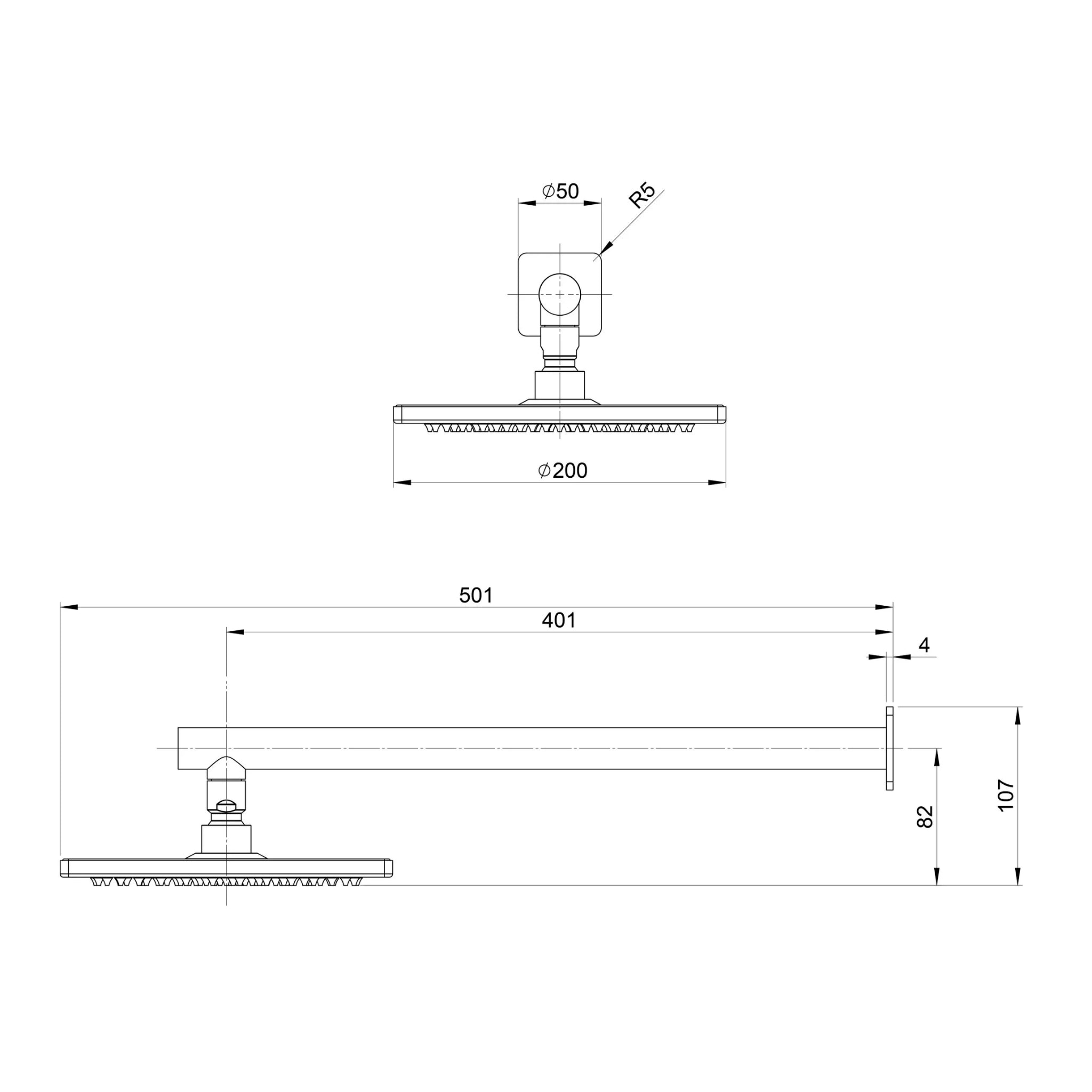 PHOENIX ENVIRO316 LEAD FREE SHOWER ARM AND ROSE 501MM STAINLESS STEEL