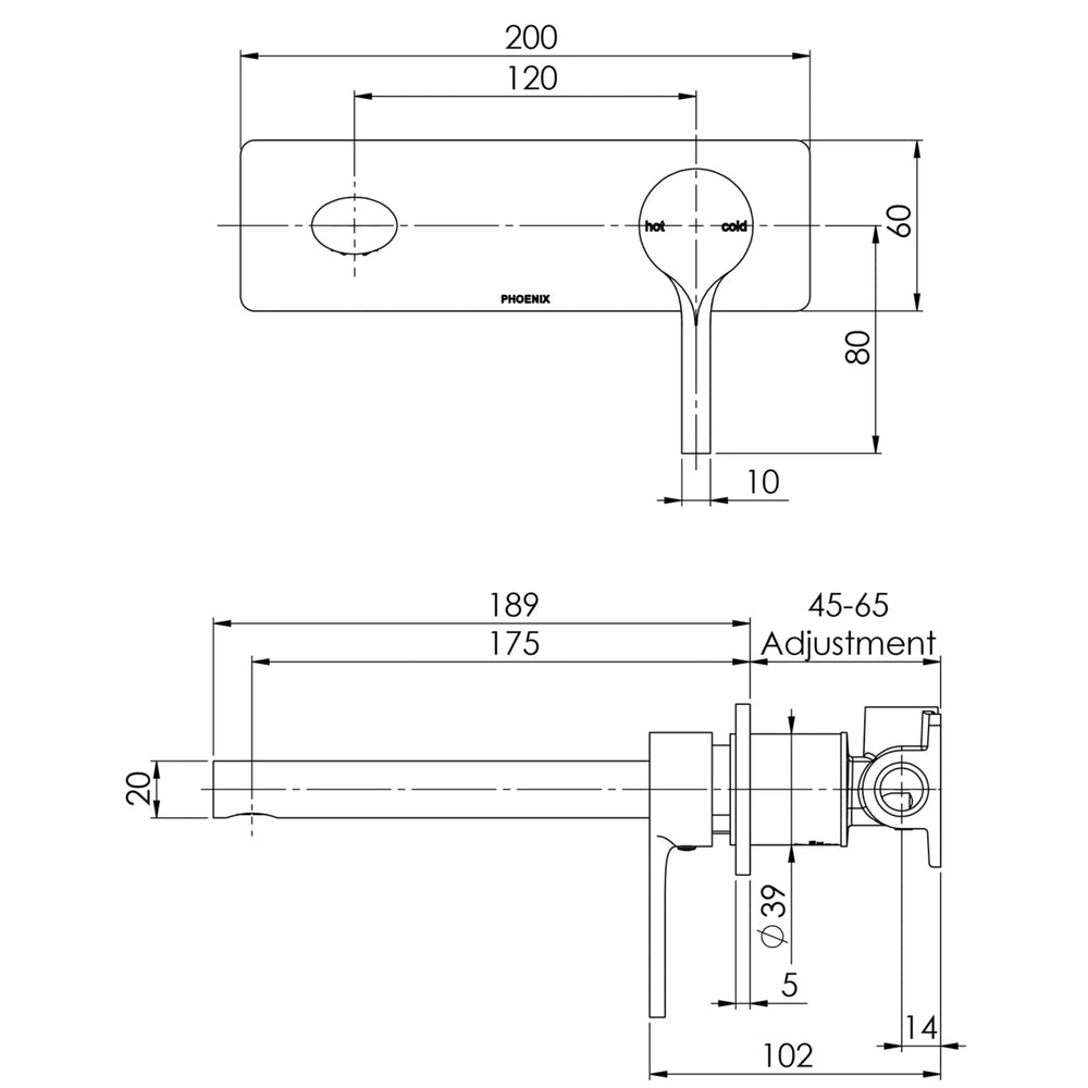 PHOENIX VIVID SLIMLINE SWITCHMIX LEAD FREE WALL BASIN / BATH MIXER SET COMPLETE KIT 175MM BRUSHED NICKEL