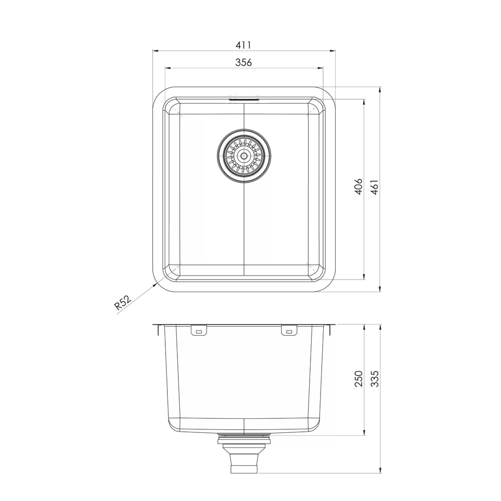 PHOENIX 2000 SERIES LAUNDRY SINK WITH OVERFLOW 411MM STAINLESS STEEL